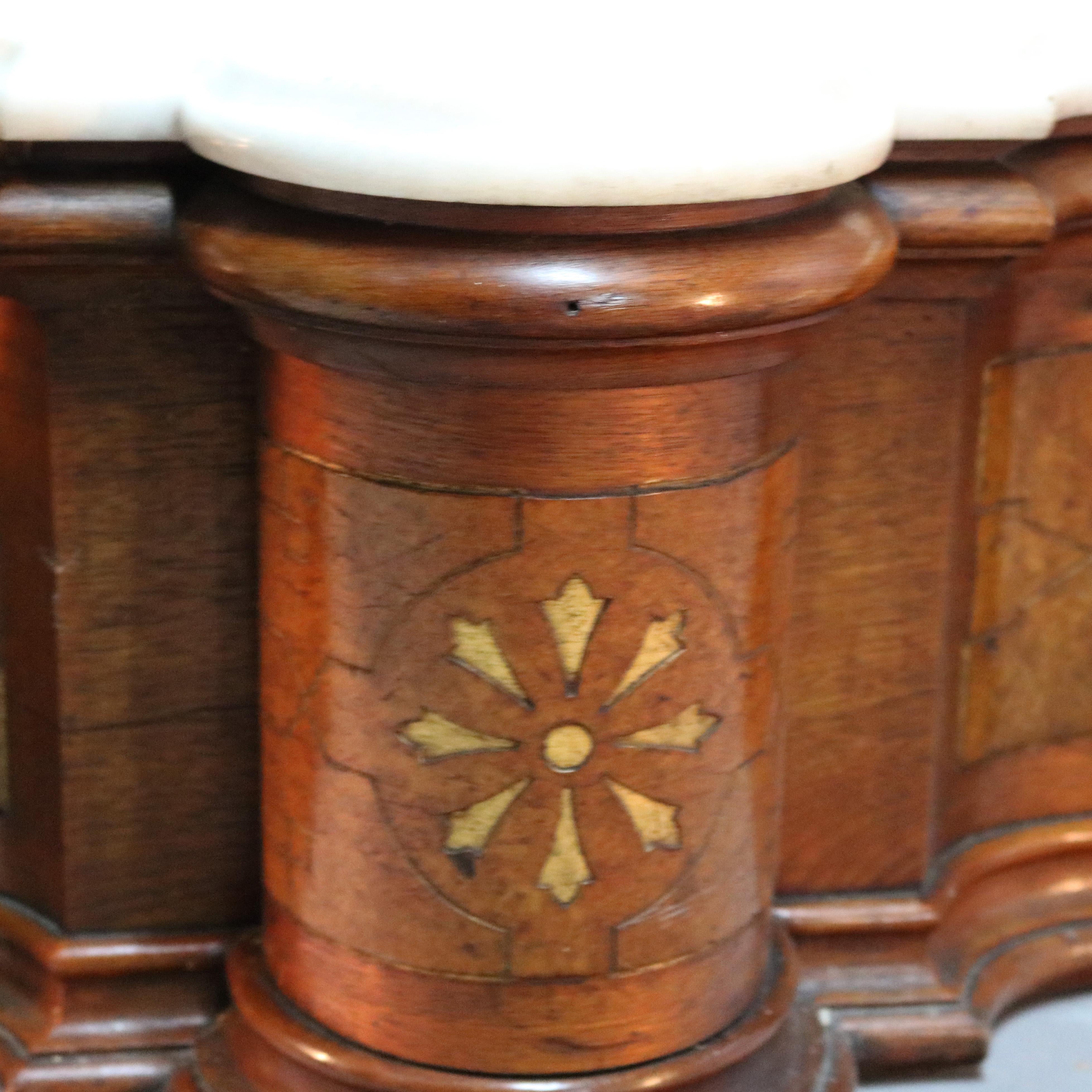 Antique Renaissance Revival Walnut, Burl and Marble Parcel-Gilt Pier Mirror In Good Condition In Big Flats, NY