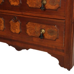 Antique Renaissance Revival Walnut & Burl Marble Top Dresser With Mirror c1890