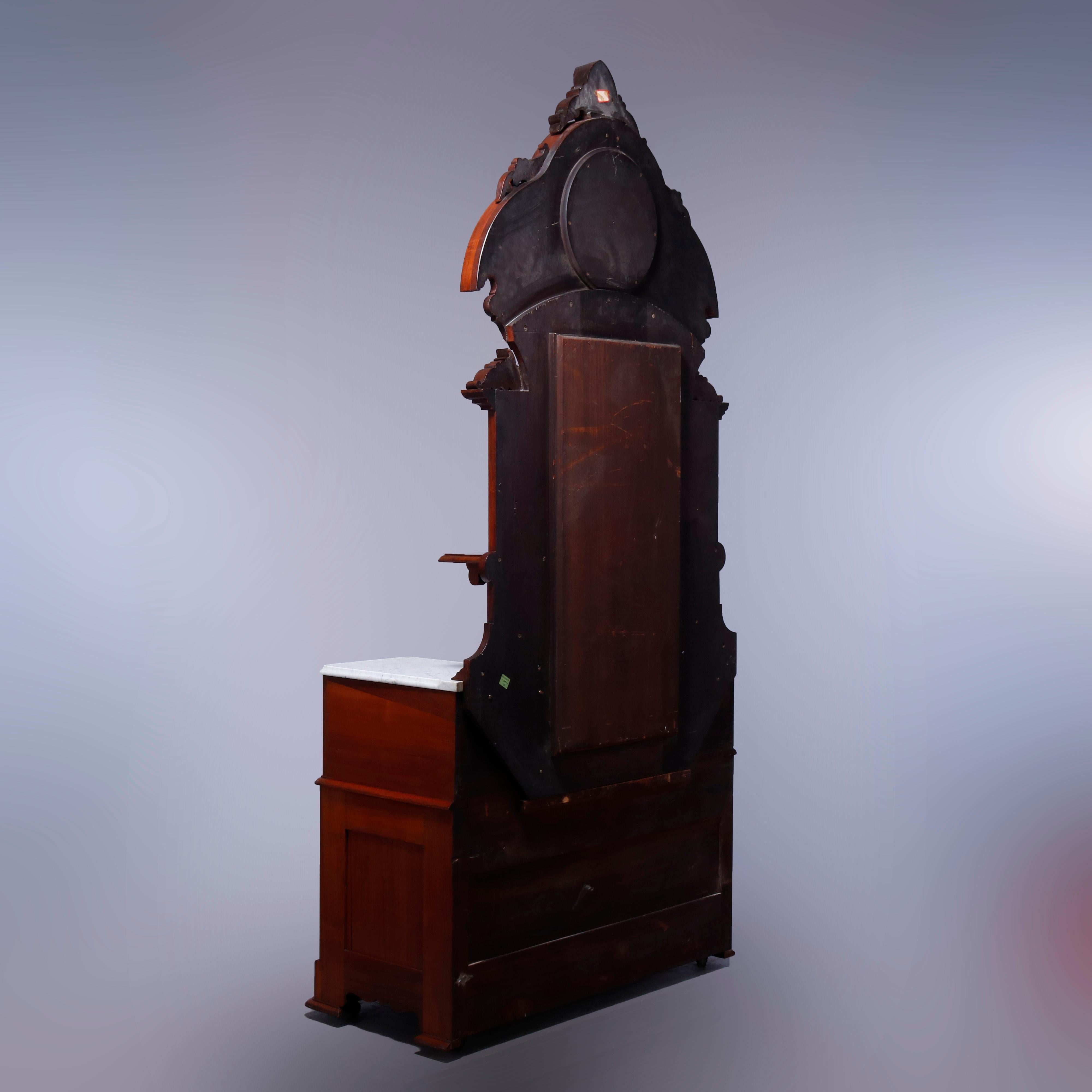 Antique Renaissance Revival Walnut & Burl Marble Top Drop Center Dresser, c1880 6