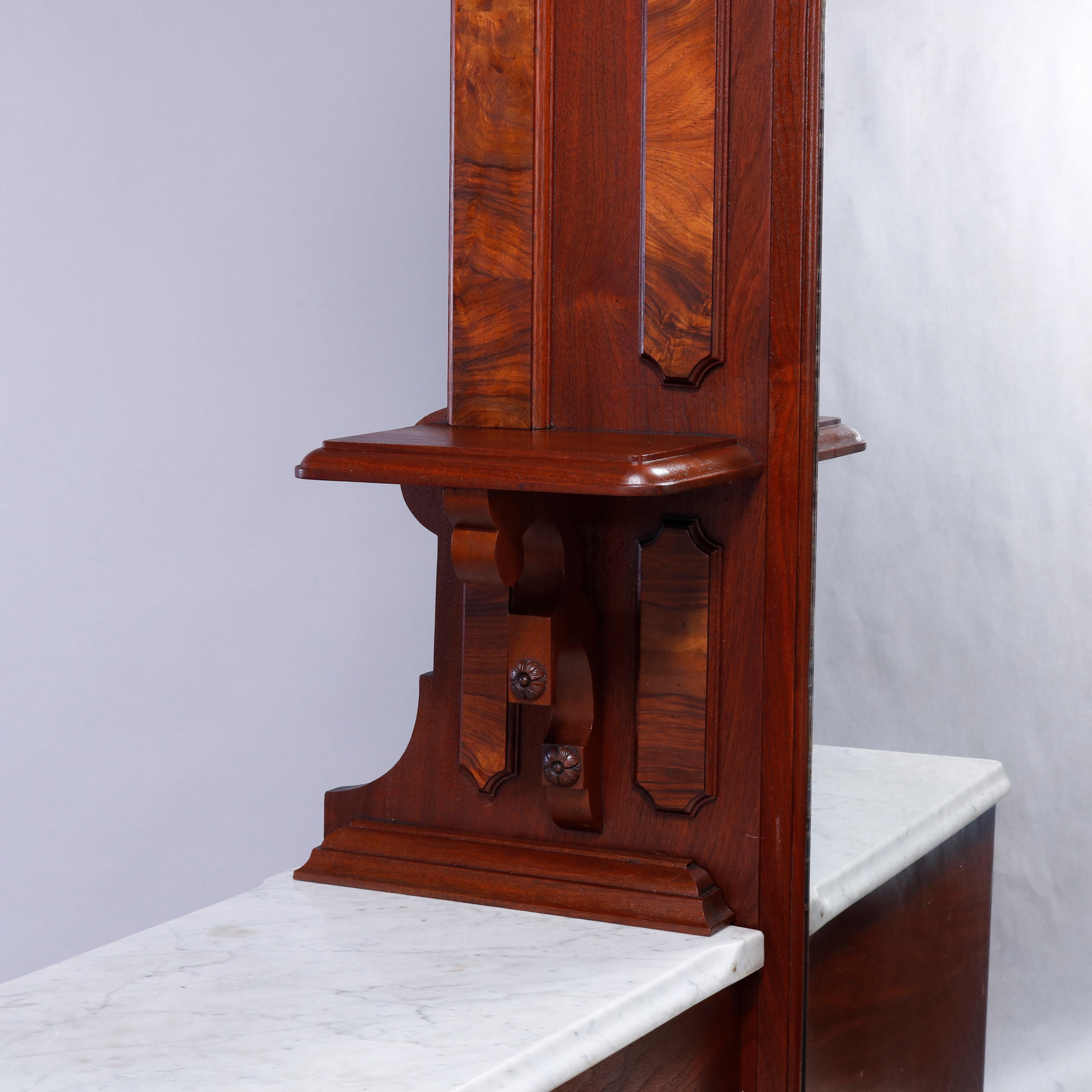 Antique Renaissance Revival Walnut & Burl Marble Top Drop Center Dresser, c1880 In Good Condition In Big Flats, NY