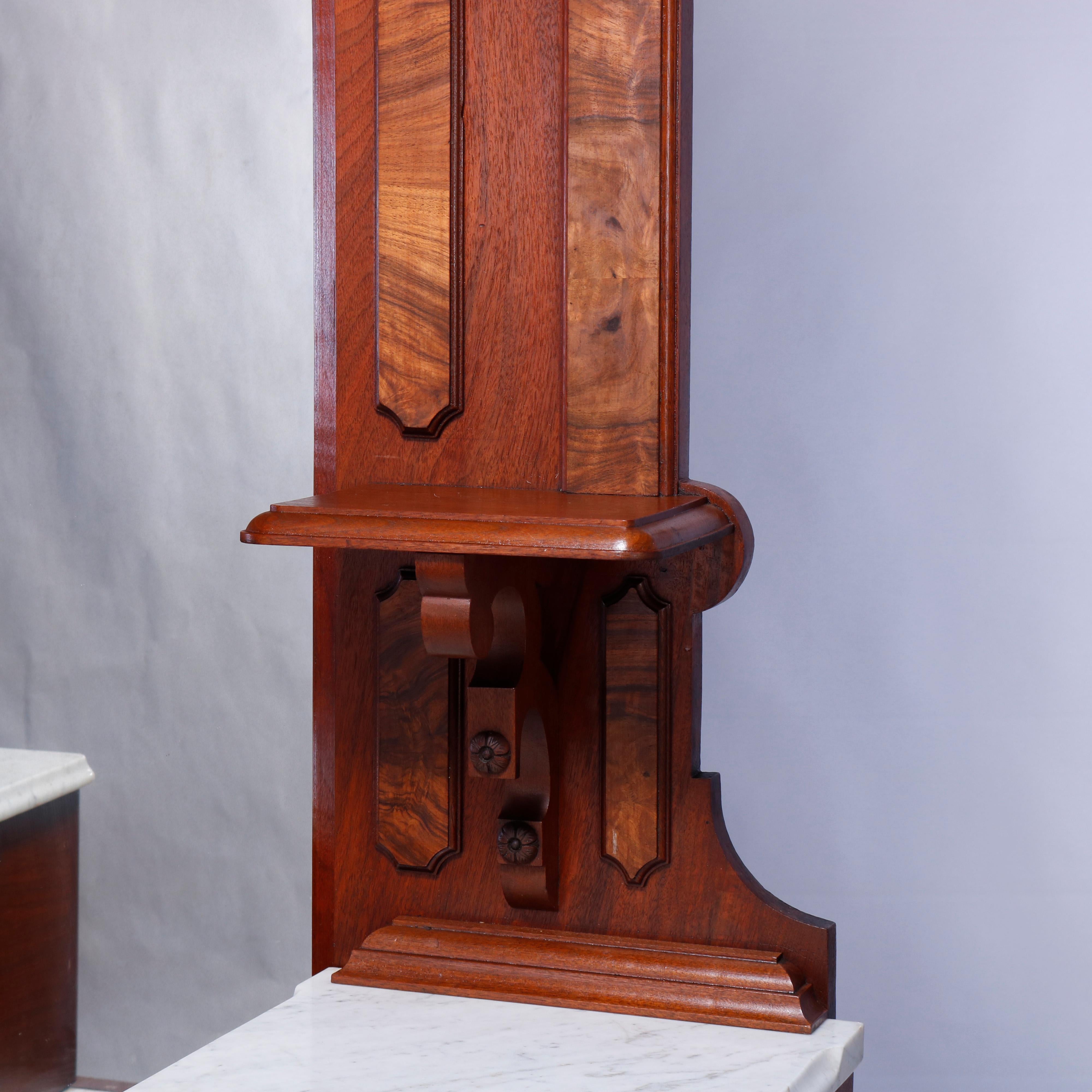 19th Century Antique Renaissance Revival Walnut & Burl Marble Top Drop Center Dresser, c1880