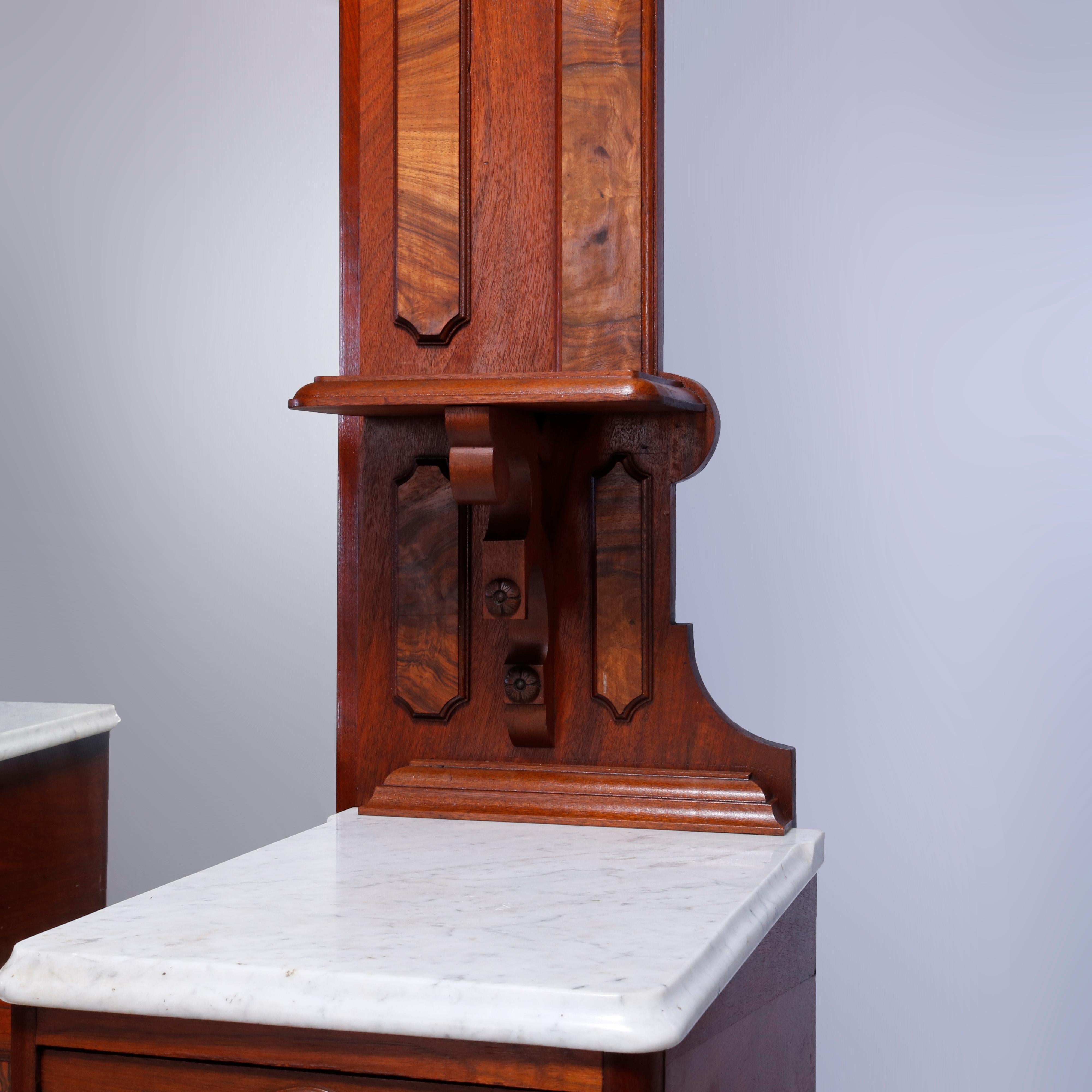 Antique Renaissance Revival Walnut & Burl Marble Top Drop Center Dresser, c1880 2