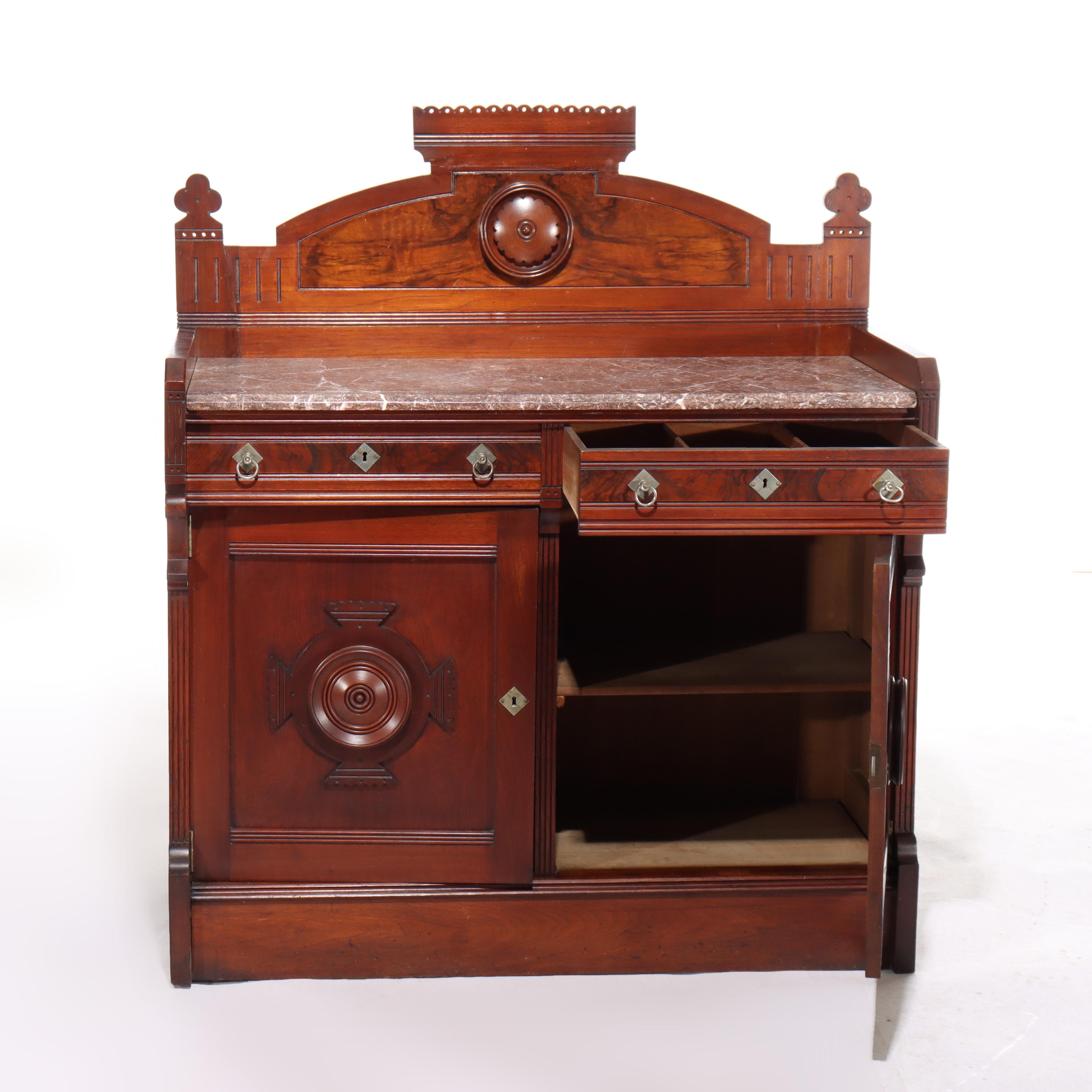 Antica credenza rinascimentale in noce e marmo di radica C1890 in vendita 9