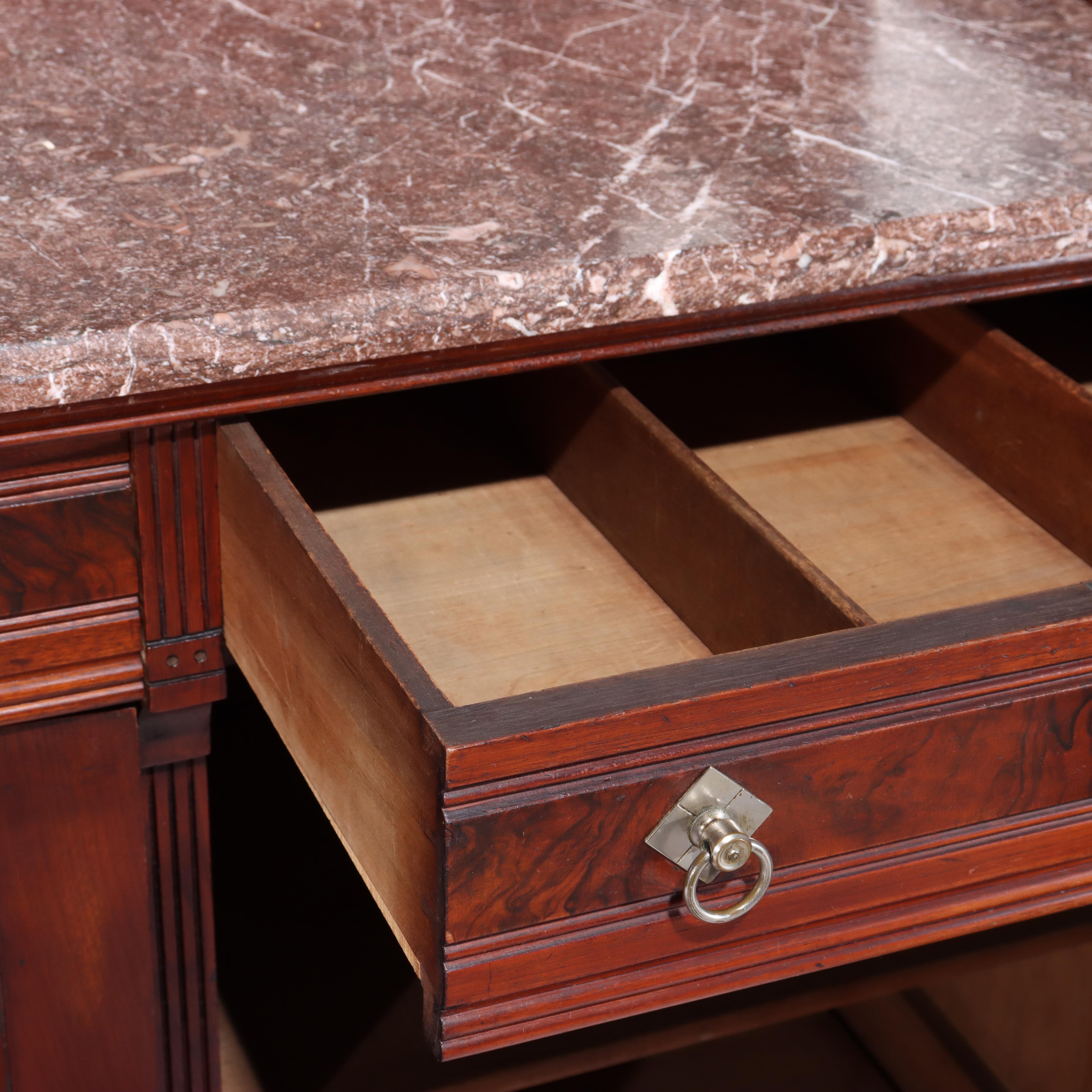 Antica credenza rinascimentale in noce e marmo di radica C1890 in vendita 10
