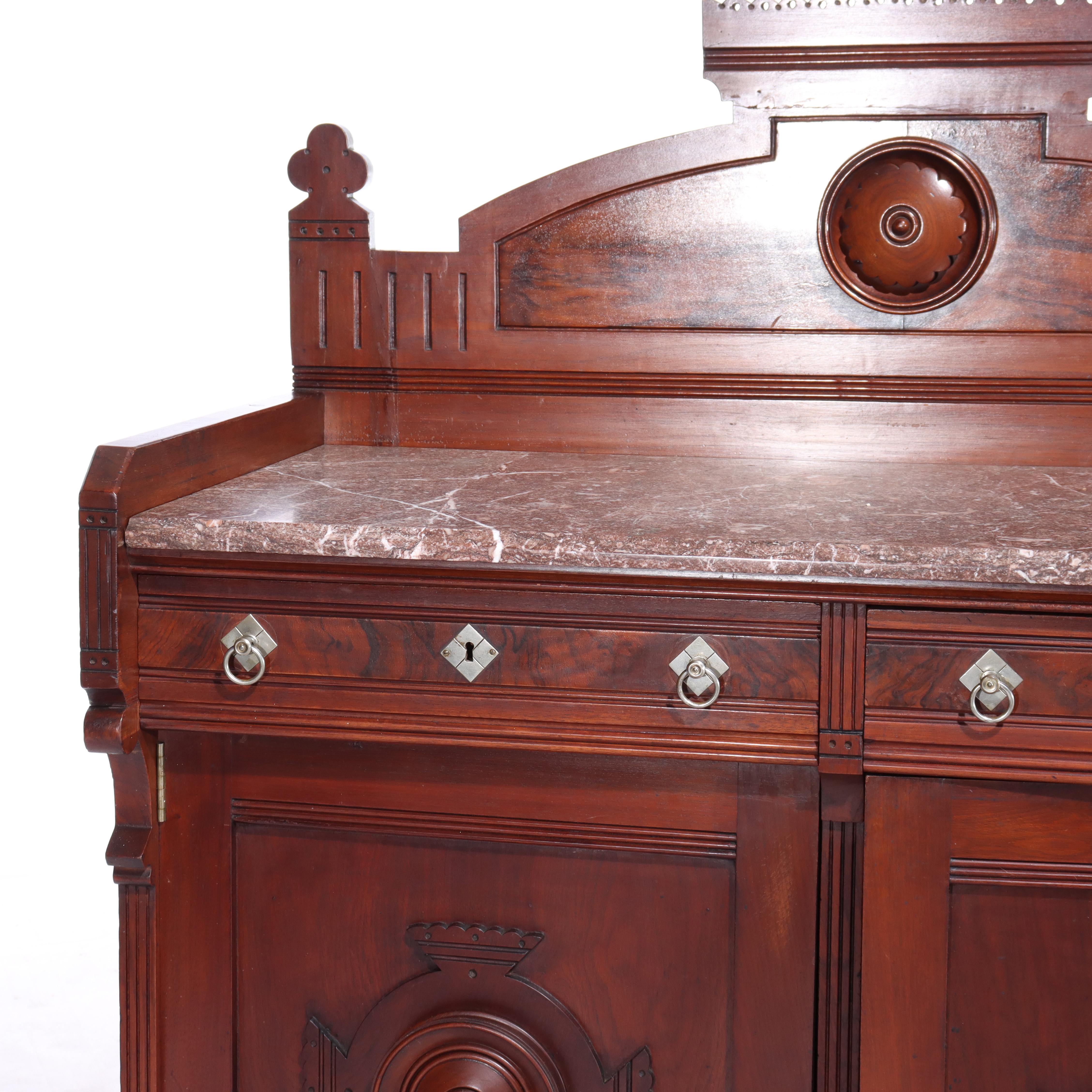 XIX secolo Antica credenza rinascimentale in noce e marmo di radica C1890 in vendita