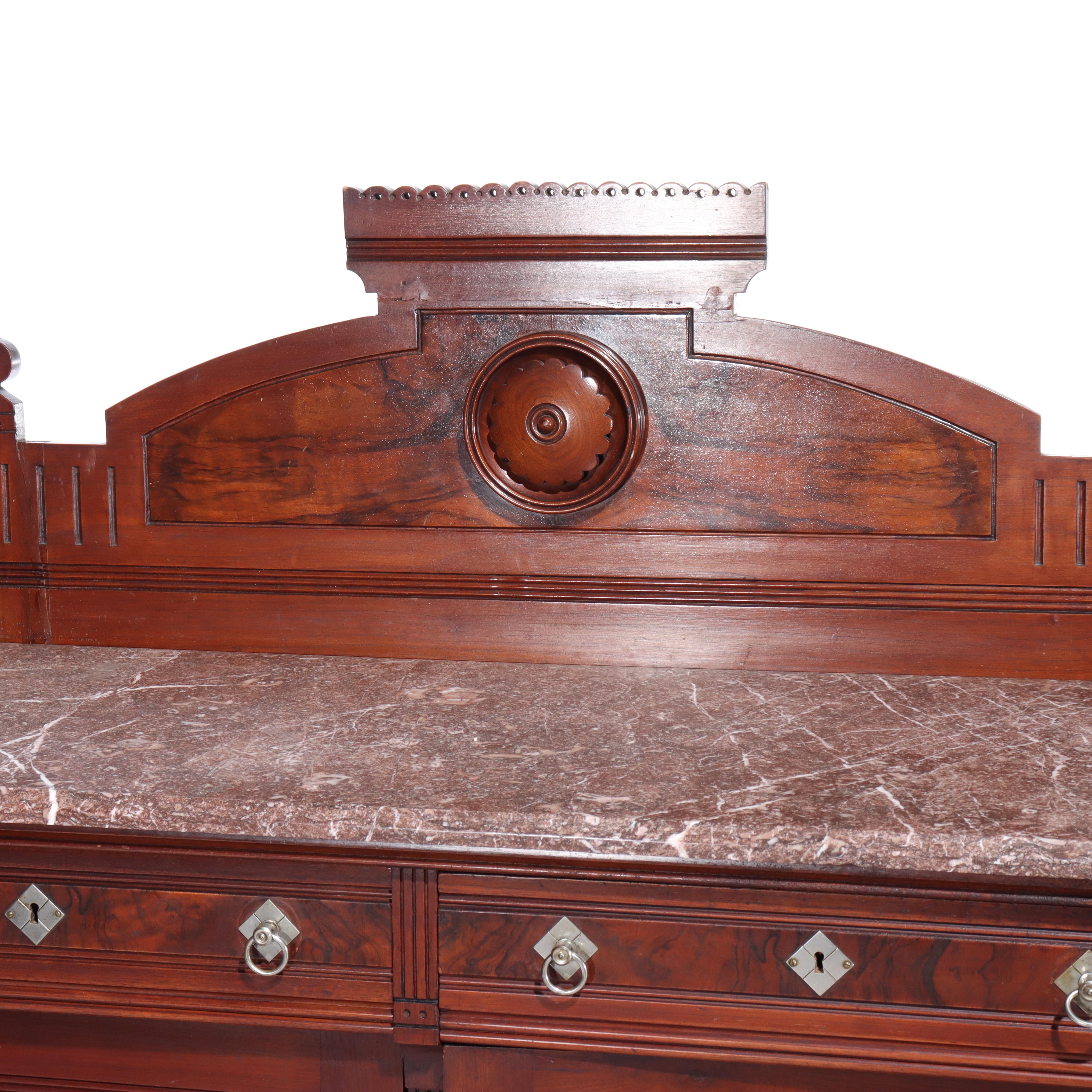 Marmo Antica credenza rinascimentale in noce e marmo di radica C1890 in vendita