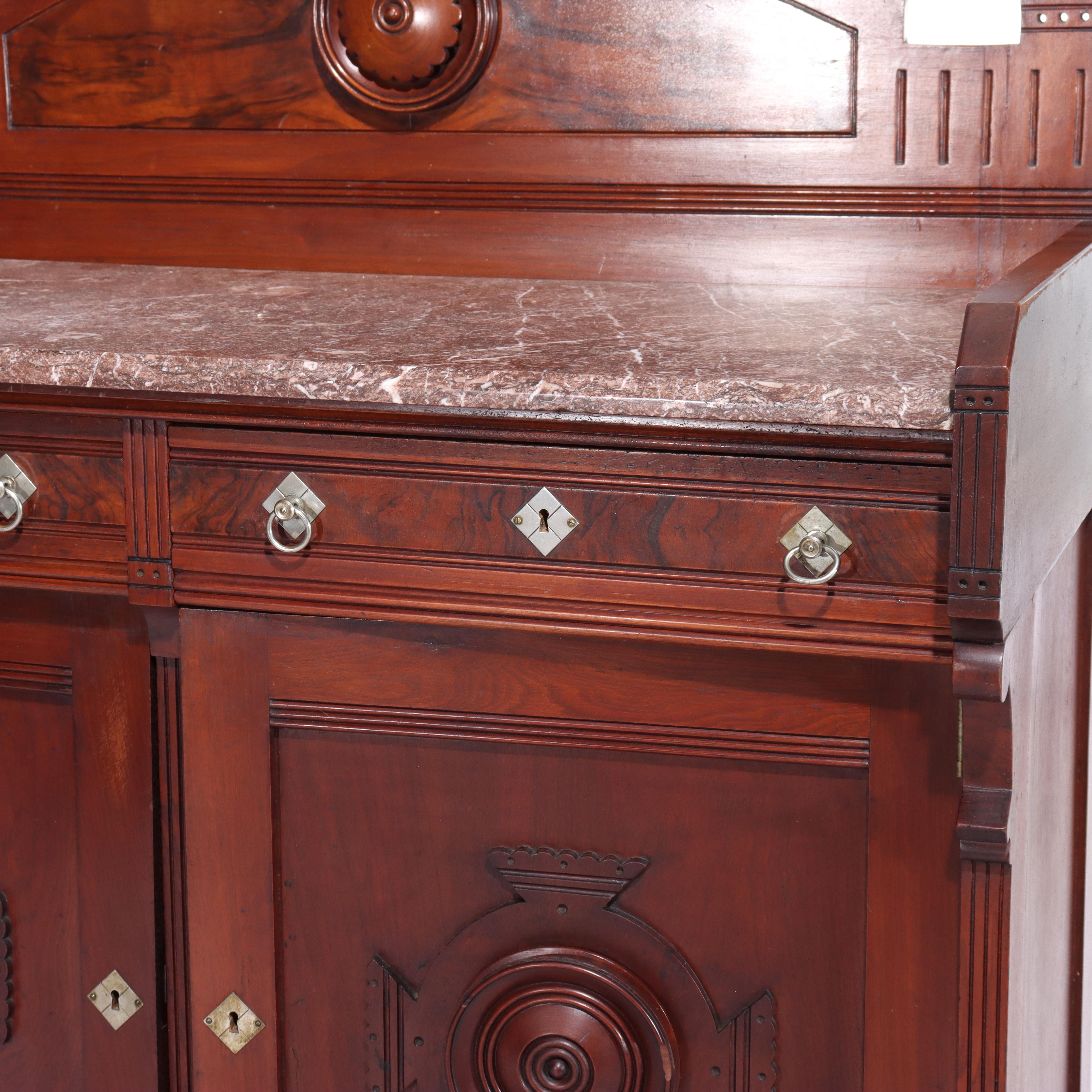 Antica credenza rinascimentale in noce e marmo di radica C1890 in vendita 1