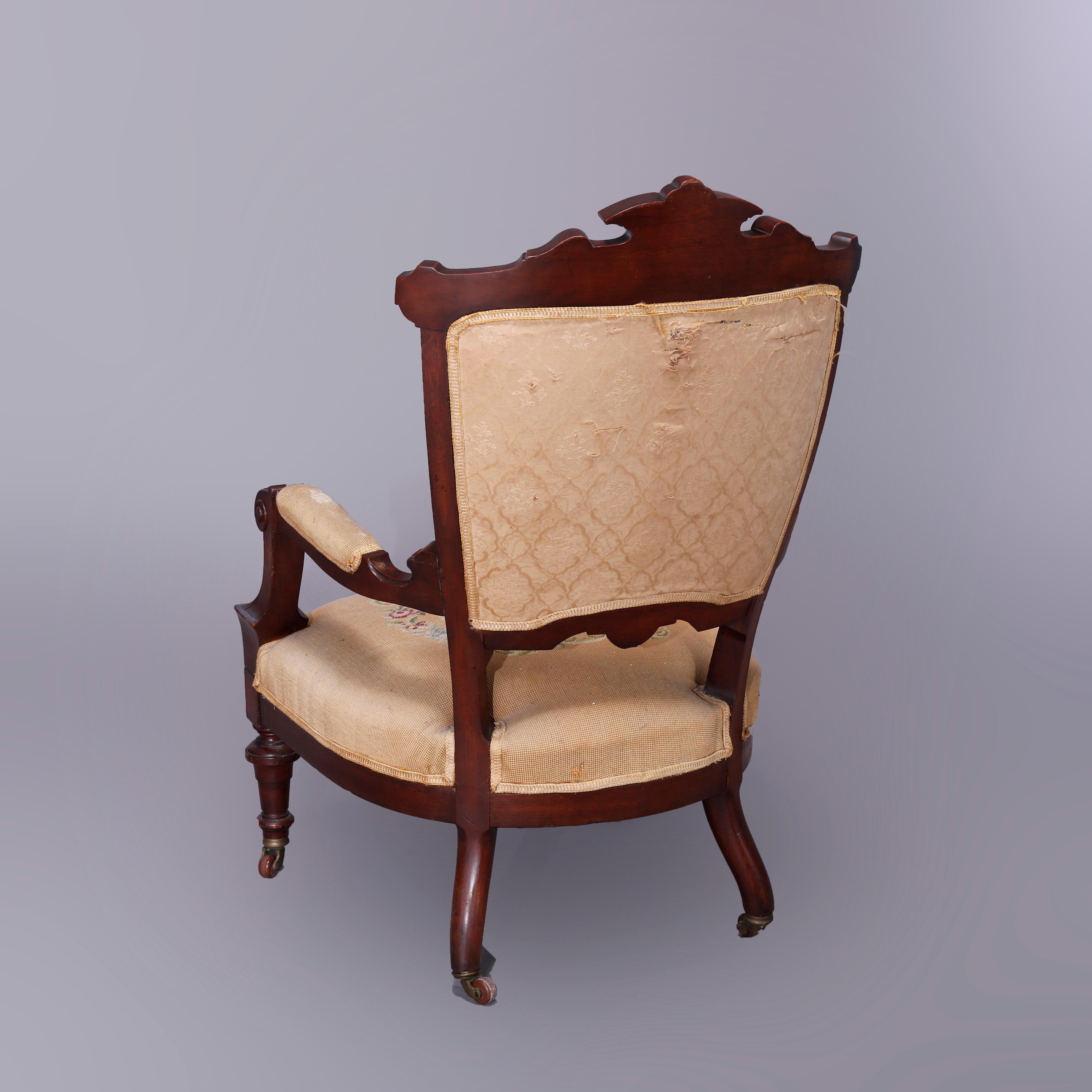 Antique Renaissance Revival Walnut, Burl & Needlepoint Parlor Chairs, c1890 For Sale 2