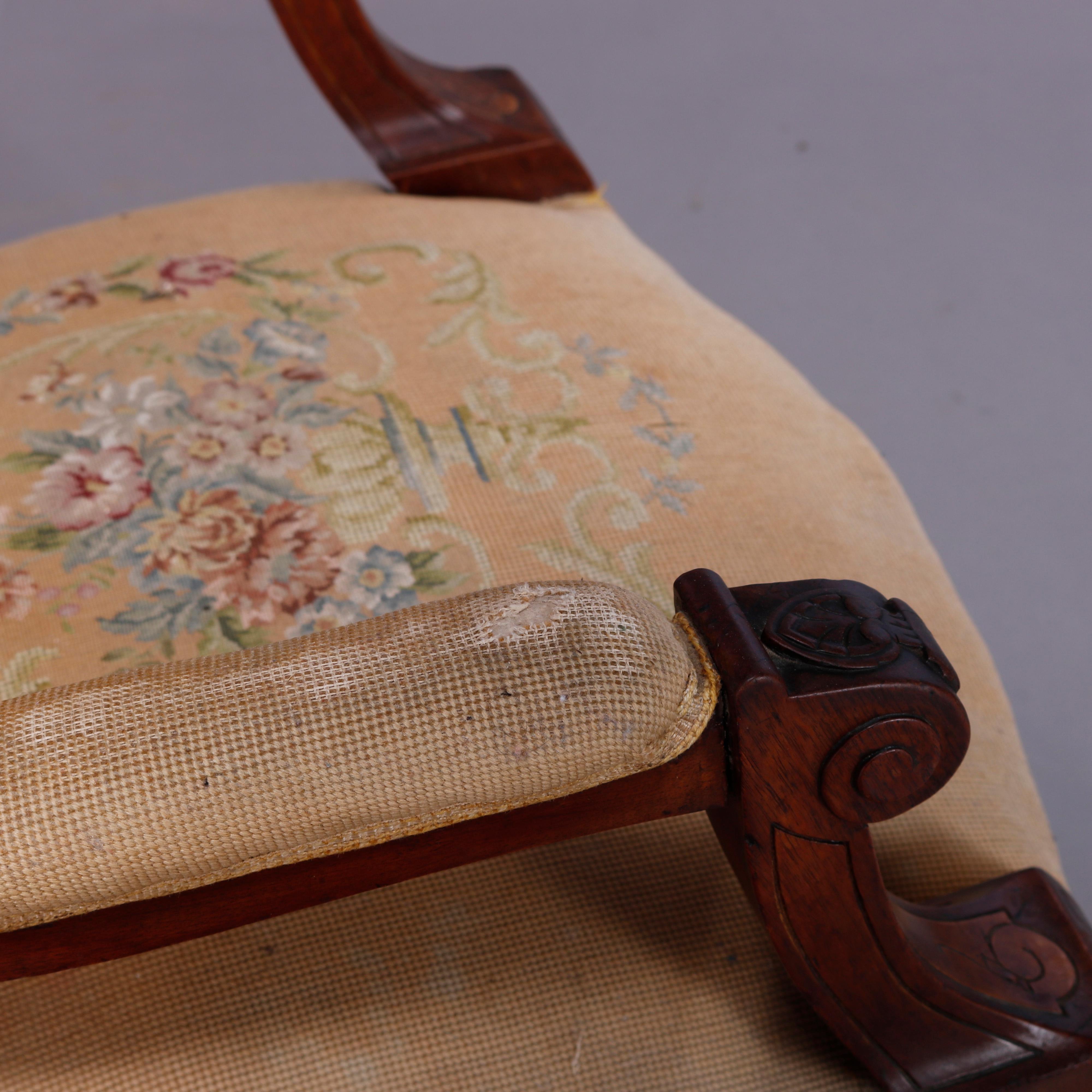 Antique Renaissance Revival Walnut, Burl & Needlepoint Parlor Chairs, c1890 For Sale 3