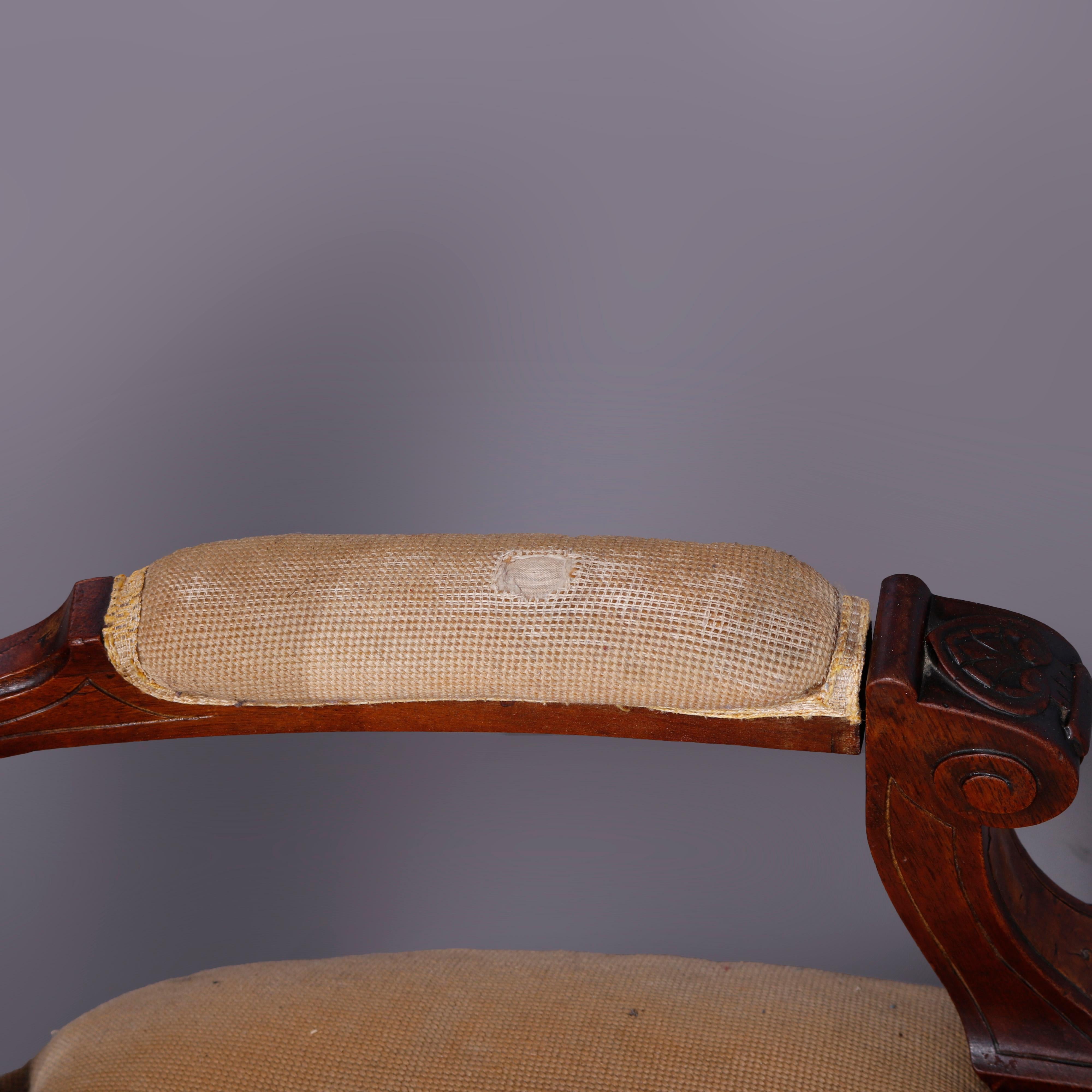 Antique Renaissance Revival Walnut, Burl & Needlepoint Parlor Chairs, c1890 For Sale 6