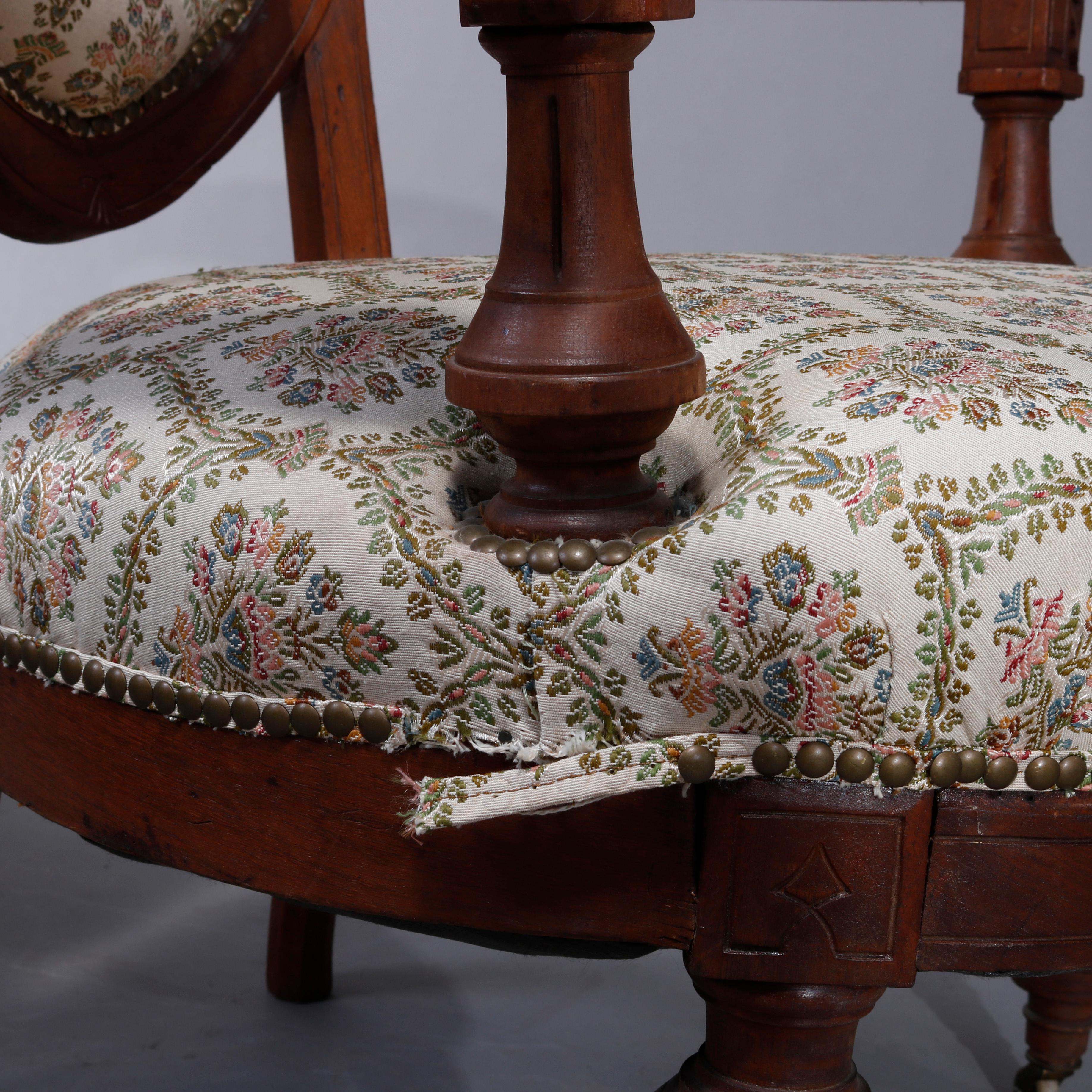 Antique Renaissance Revival Walnut & Burl Parlor Armchairs with Marquetry, c1880 For Sale 8