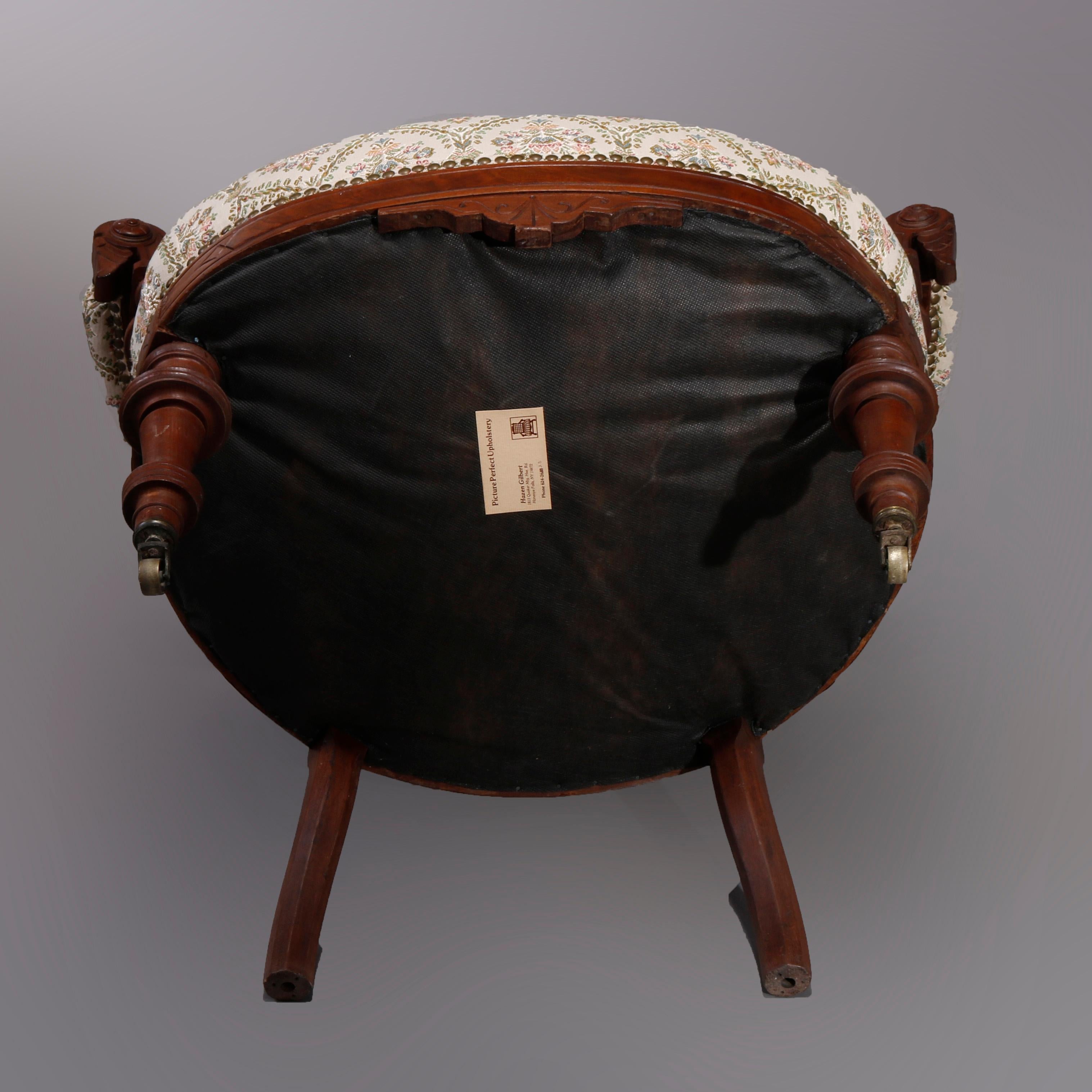 Antique Renaissance Revival Walnut & Burl Parlor Armchairs with Marquetry, c1880 For Sale 9