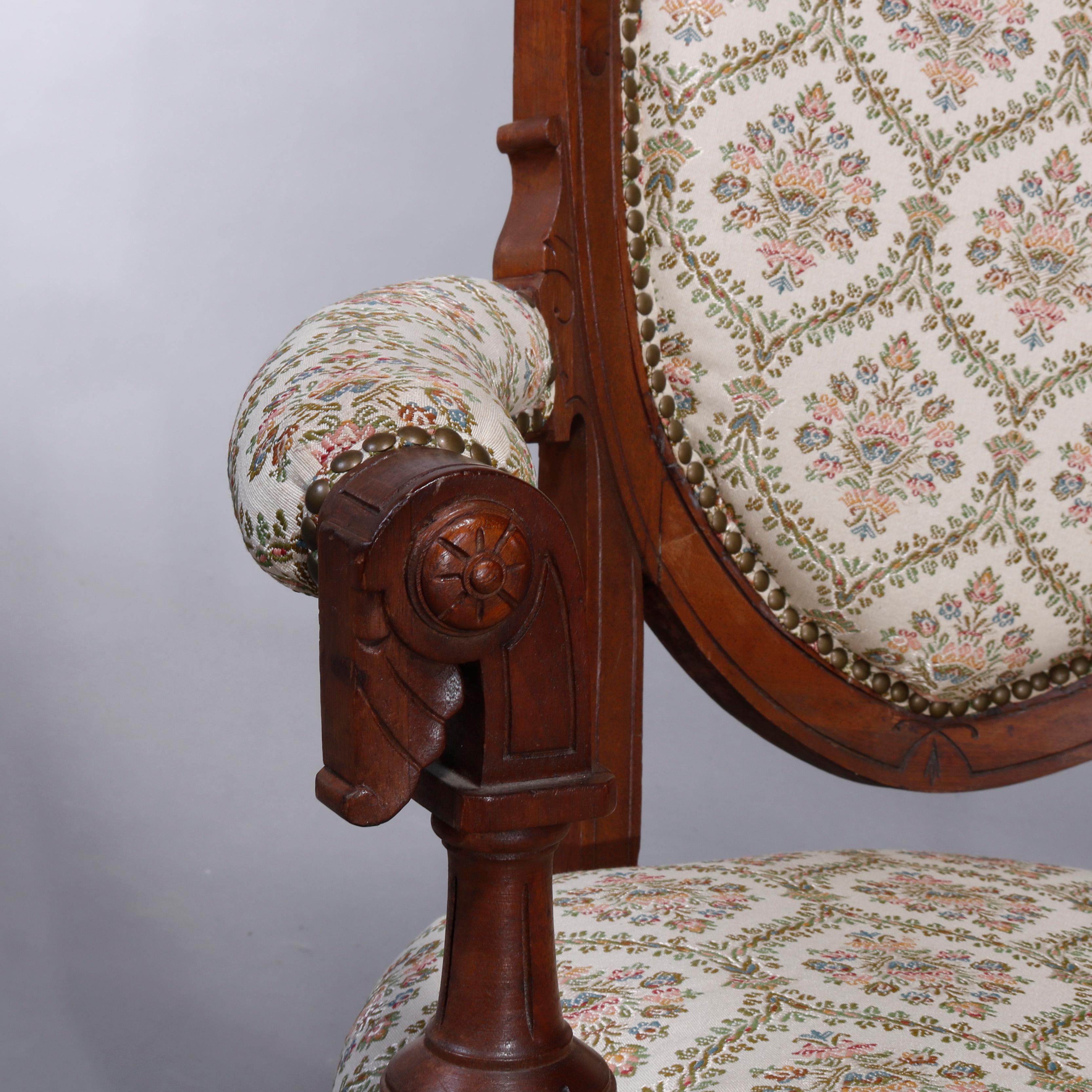 Antike Renaissance-Revival-Sessel aus Nussbaum und Wurzelholz mit Intarsien, um 1880 (Neorenaissance) im Angebot