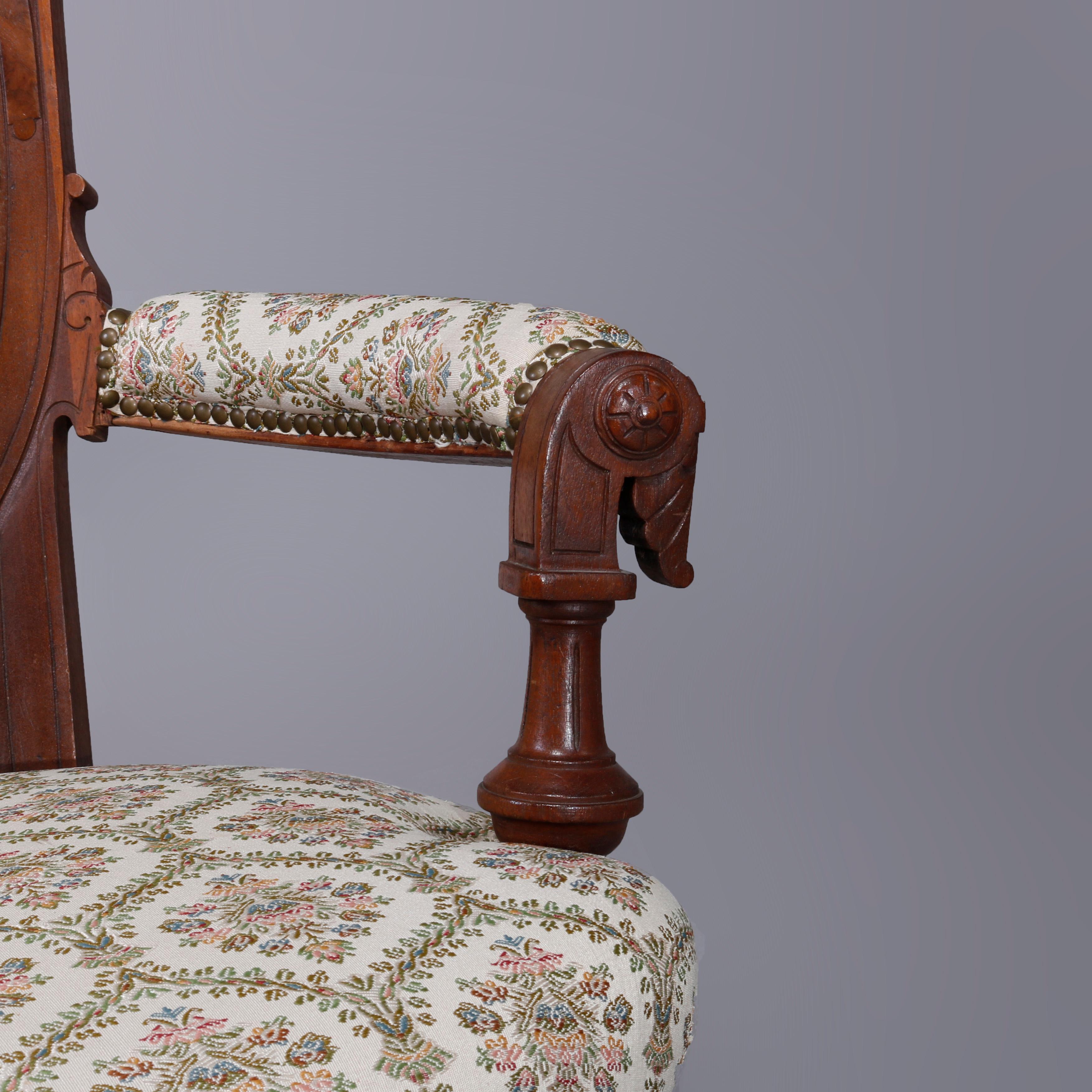 Antike Renaissance-Revival-Sessel aus Nussbaum und Wurzelholz mit Intarsien, um 1880 (Europäisch) im Angebot