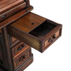Antique Renaissance Revival Walnut & Burl Roll Top Paneled Executive Desk C1890
