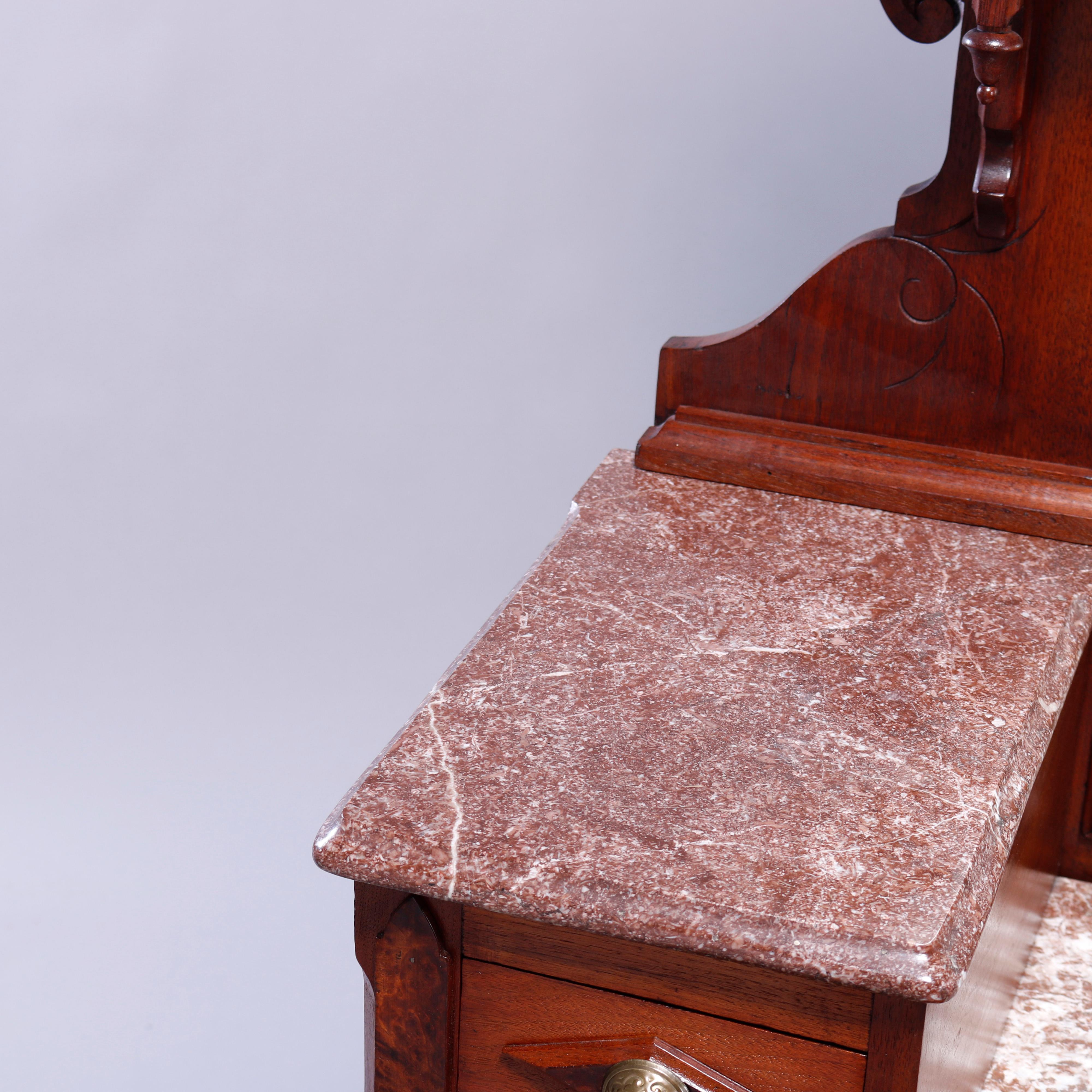 Antique Renaissance Revival Walnut, Burl & Rouge Marble Drop-Center Dresser 1890 8