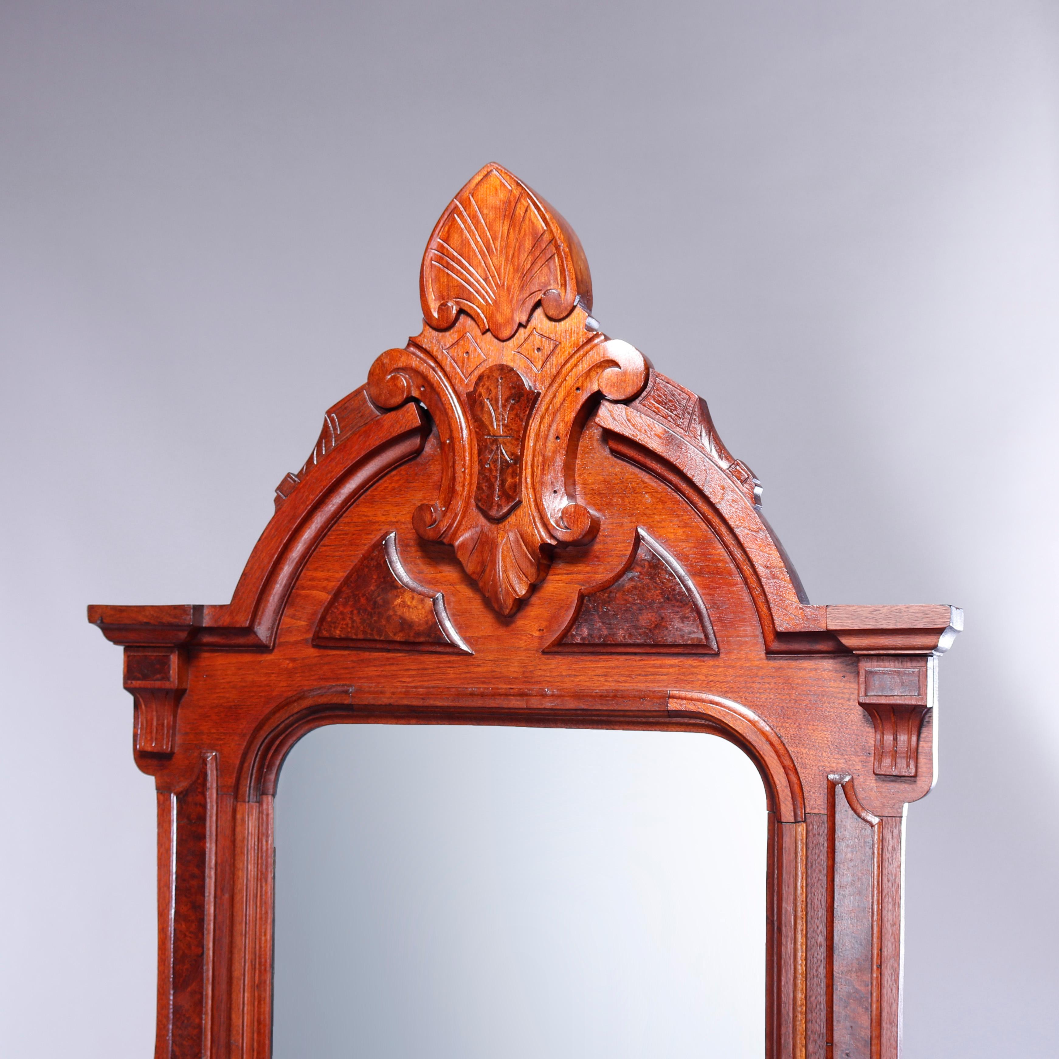 19th Century Antique Renaissance Revival Walnut, Burl & Rouge Marble Drop-Center Dresser 1890