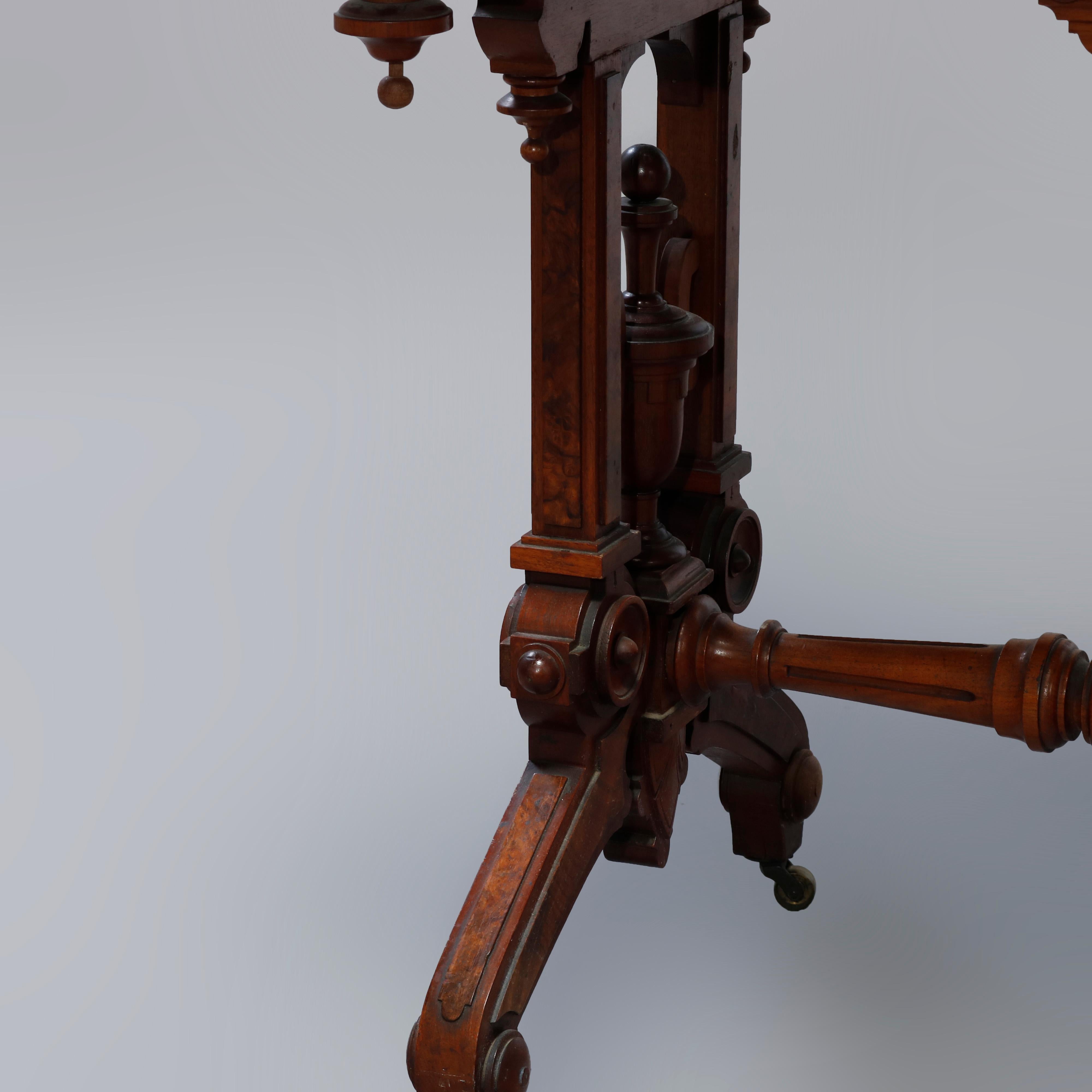 Antique Renaissance Revival Walnut, Burl & Rouge Marble Parlor Table, c1890 6