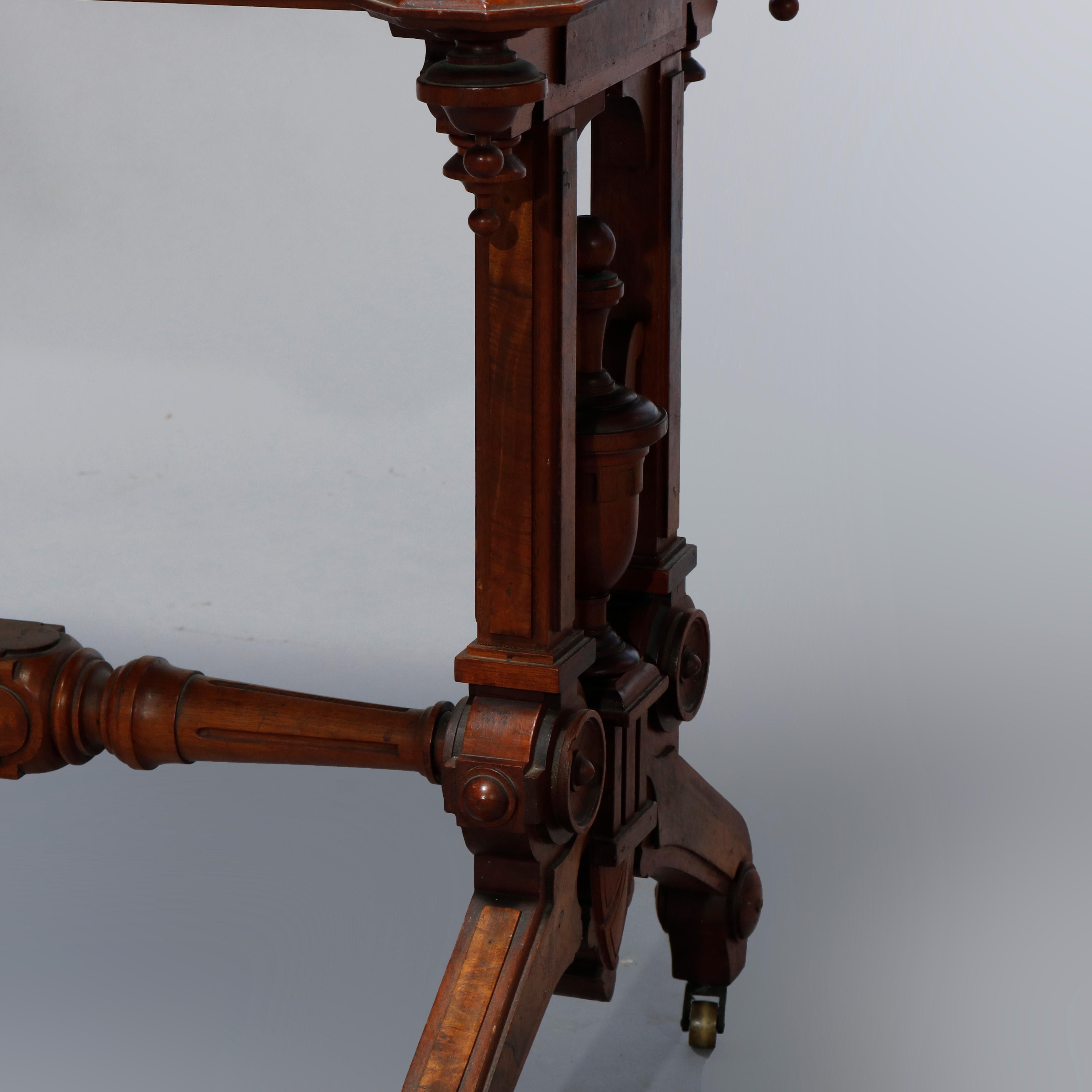 Antique Renaissance Revival Walnut, Burl & Rouge Marble Parlor Table, c1890 8