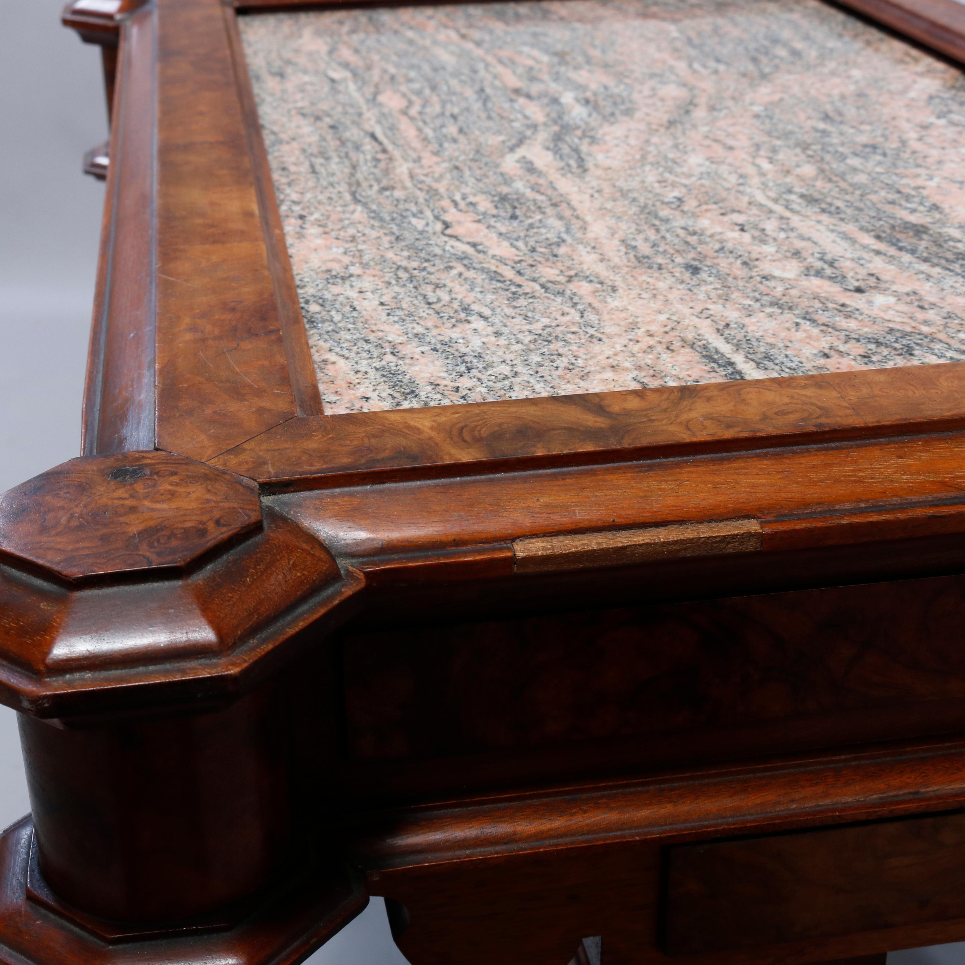 Antique Renaissance Revival Walnut, Burl & Rouge Marble Parlor Table, c1890 1