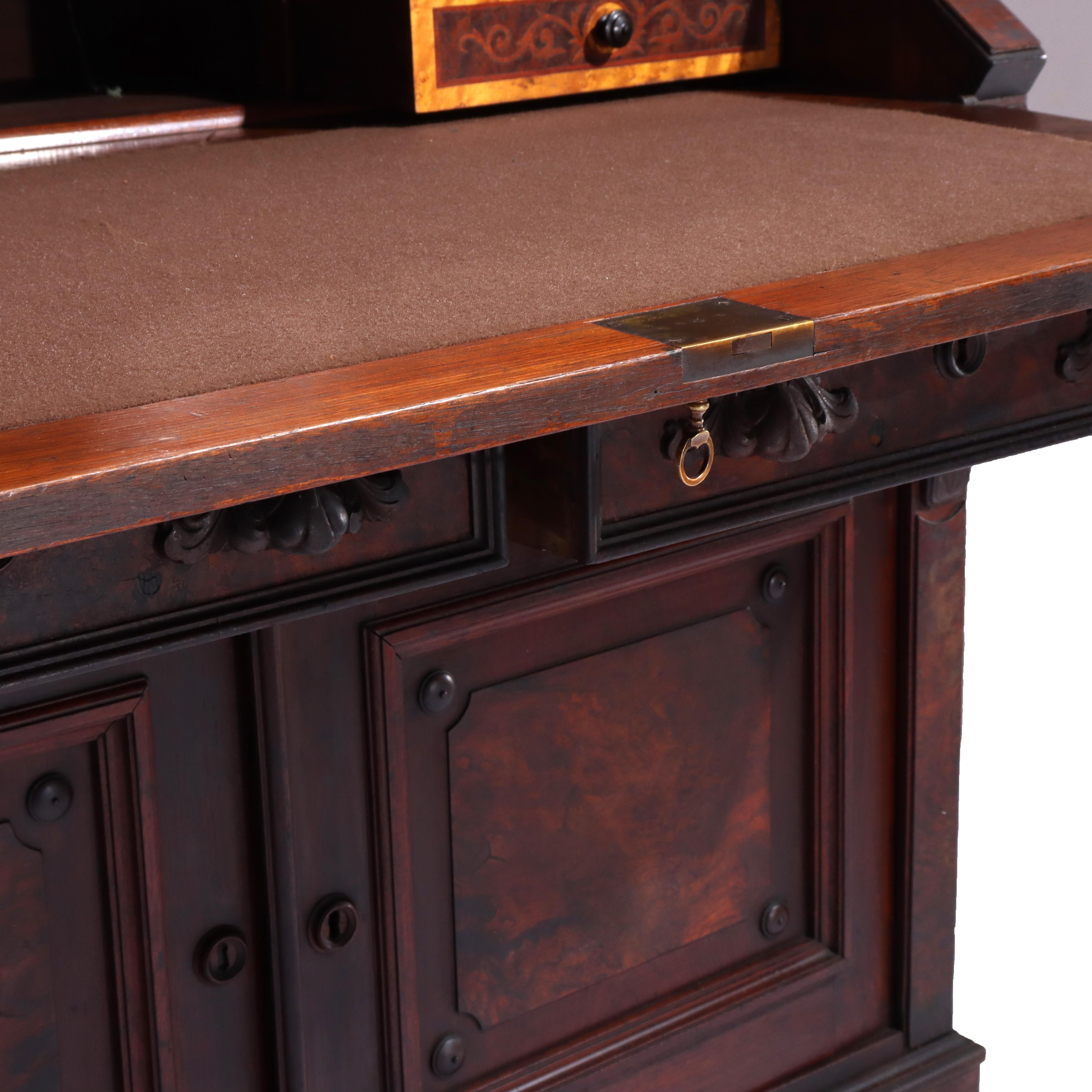 XIX secolo Antico scrittoio rinascimentale in noce e radica C1880 in vendita