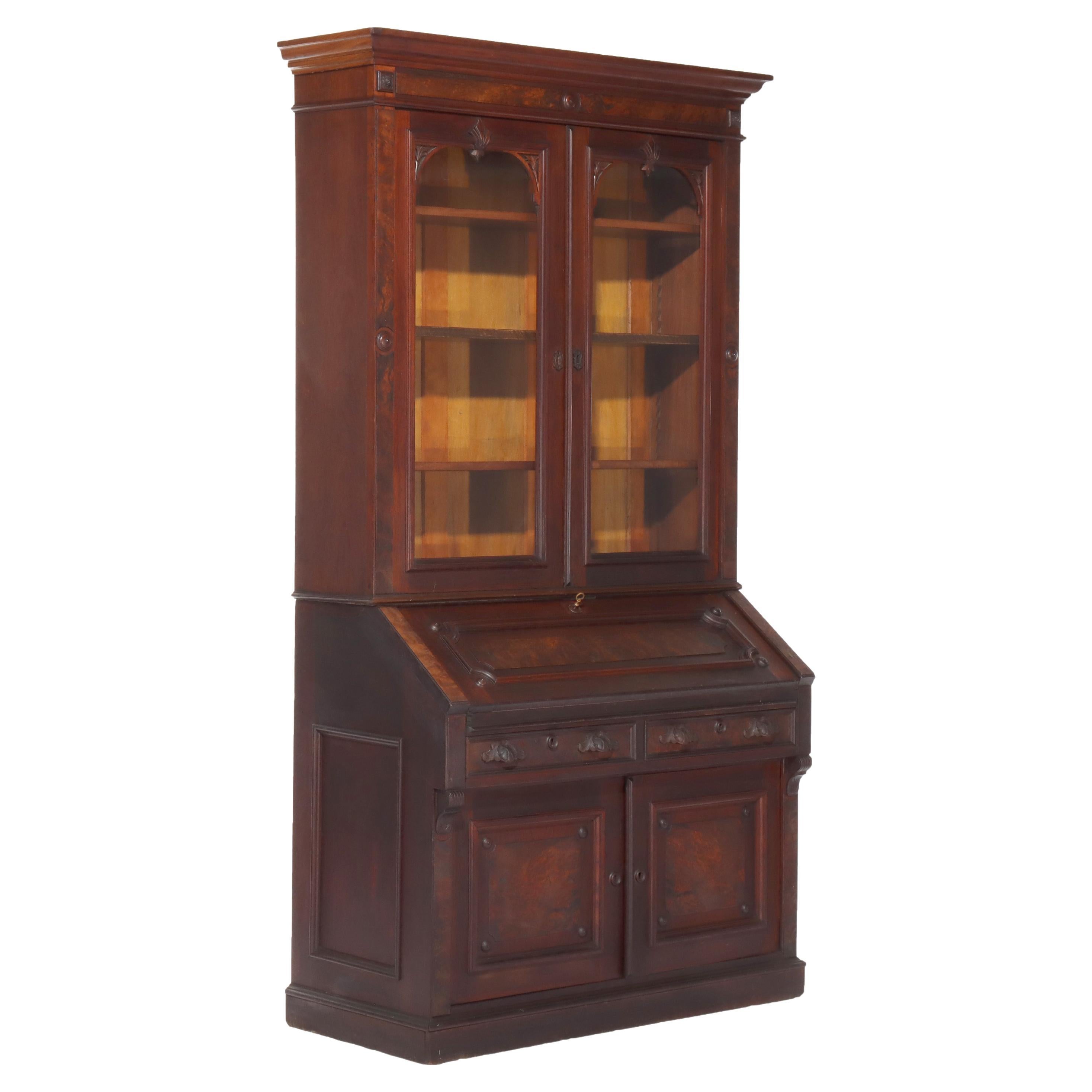 Antike Renaissance Revival Nussbaum & Burl Sekretär Schreibtisch C1880