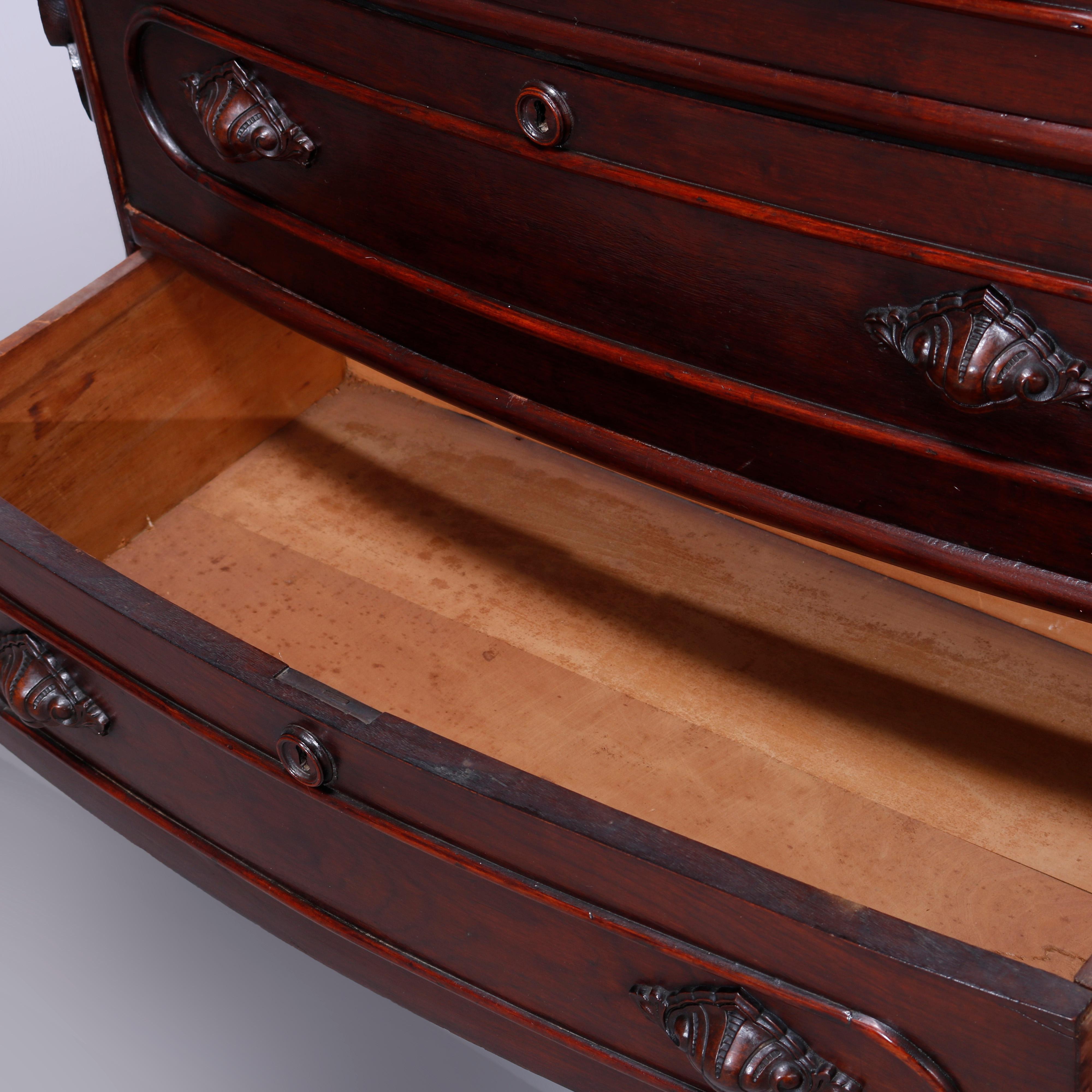 Antique Renaissance Revival Walnut Marble Dresser Carved Pulls c1890 For Sale 1