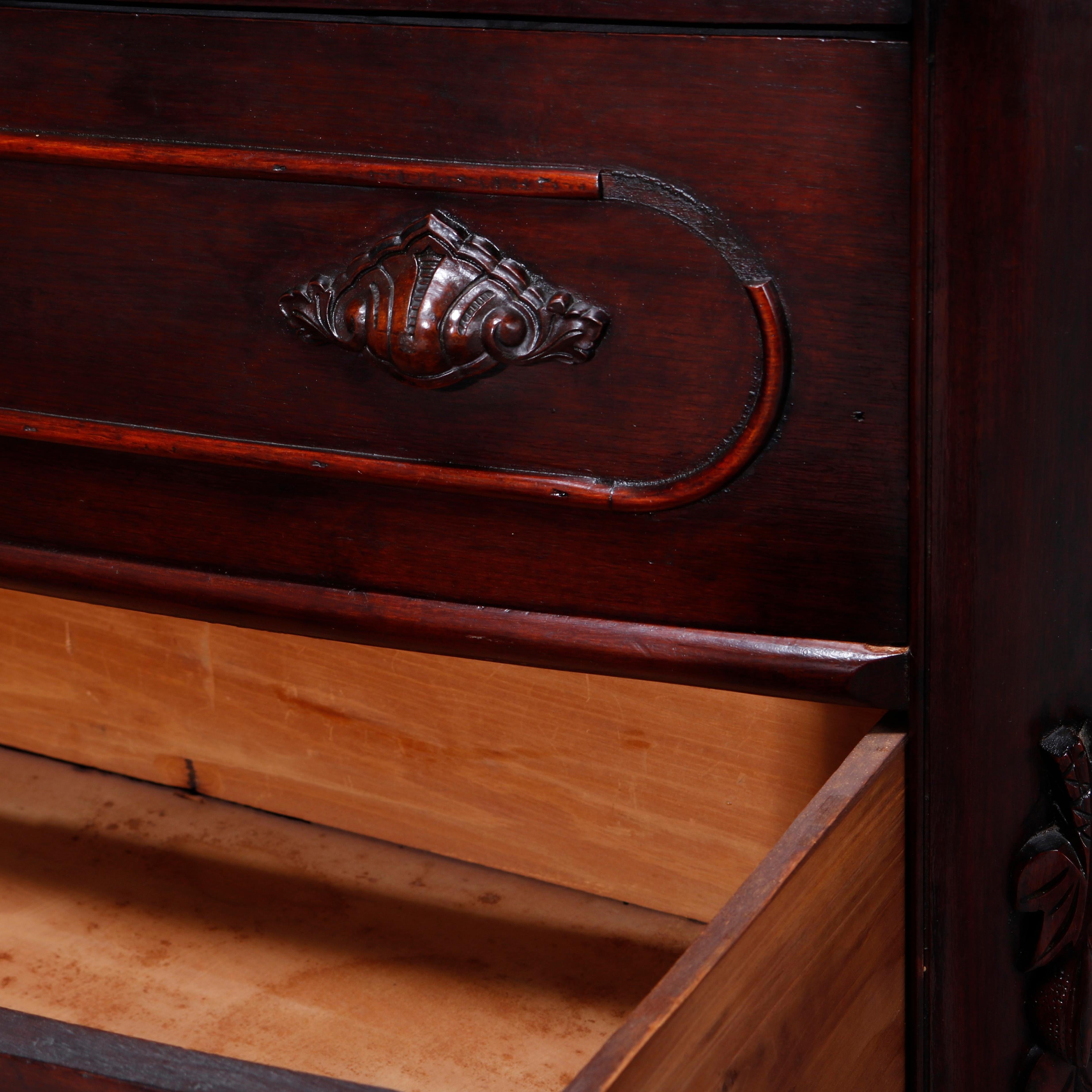 Antique Renaissance Revival Walnut Marble Dresser Carved Pulls c1890 For Sale 2