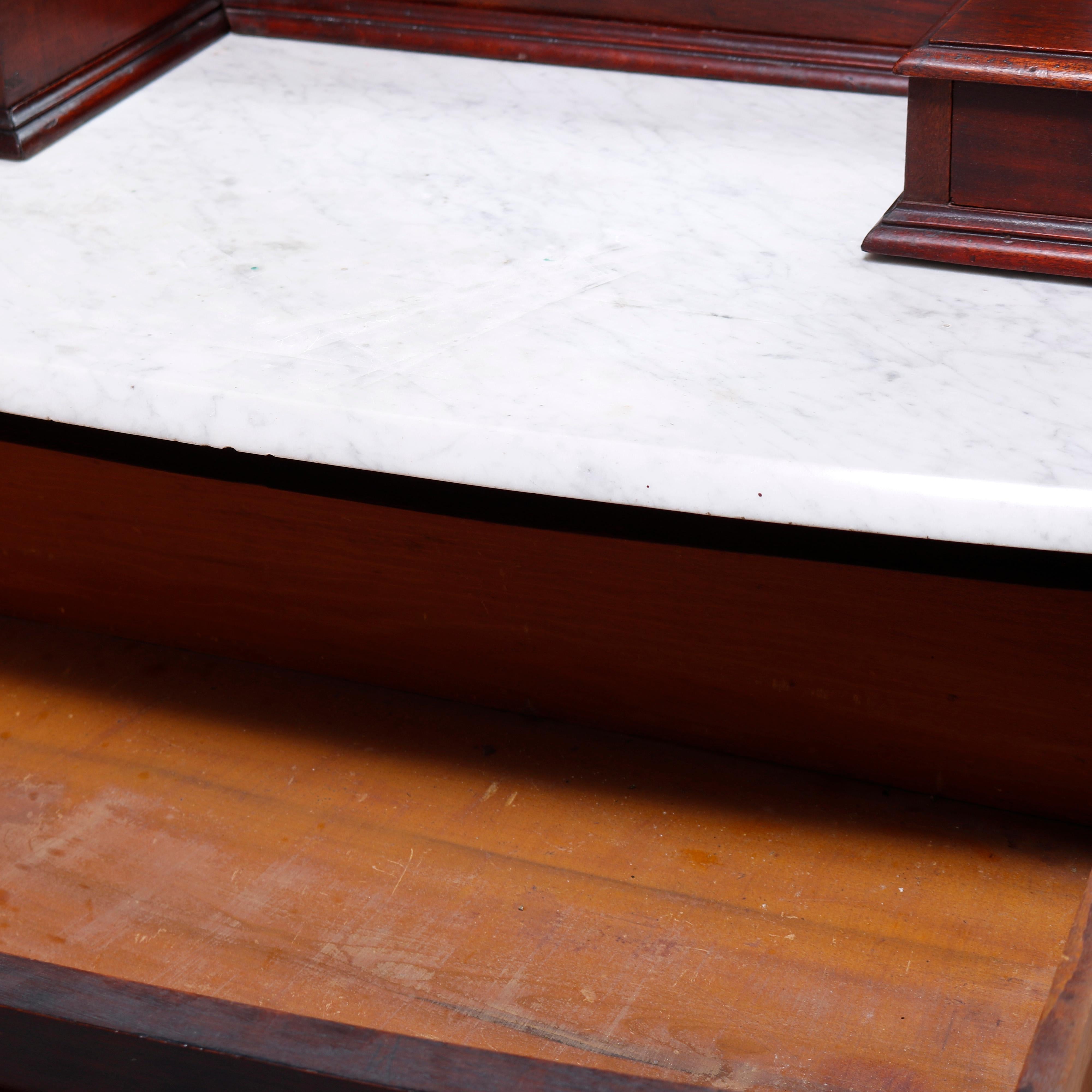 Antique Renaissance Revival Walnut Marble Dresser Carved Pulls c1890 For Sale 3