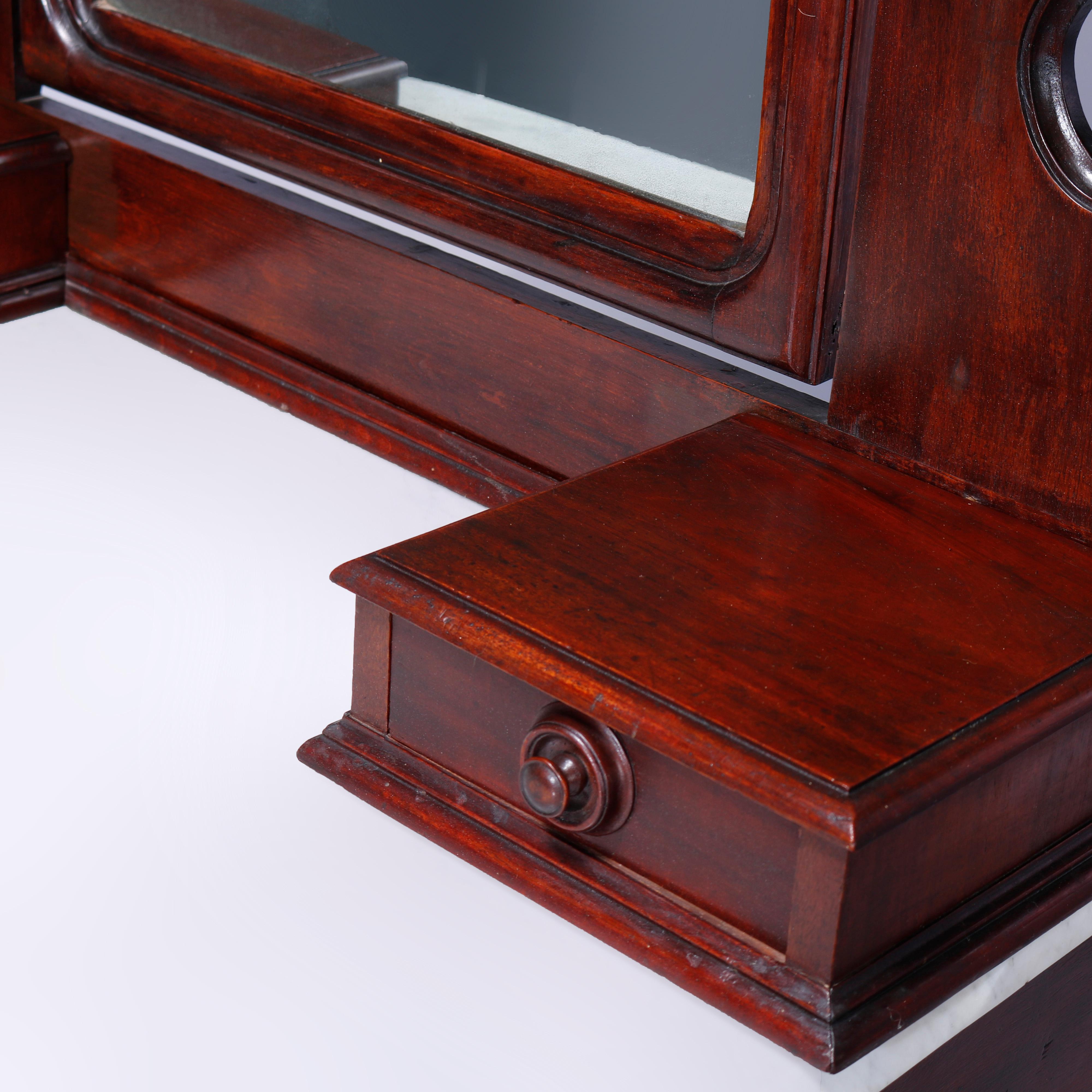 Antique Renaissance Revival Walnut Marble Dresser Carved Pulls c1890 For Sale 6