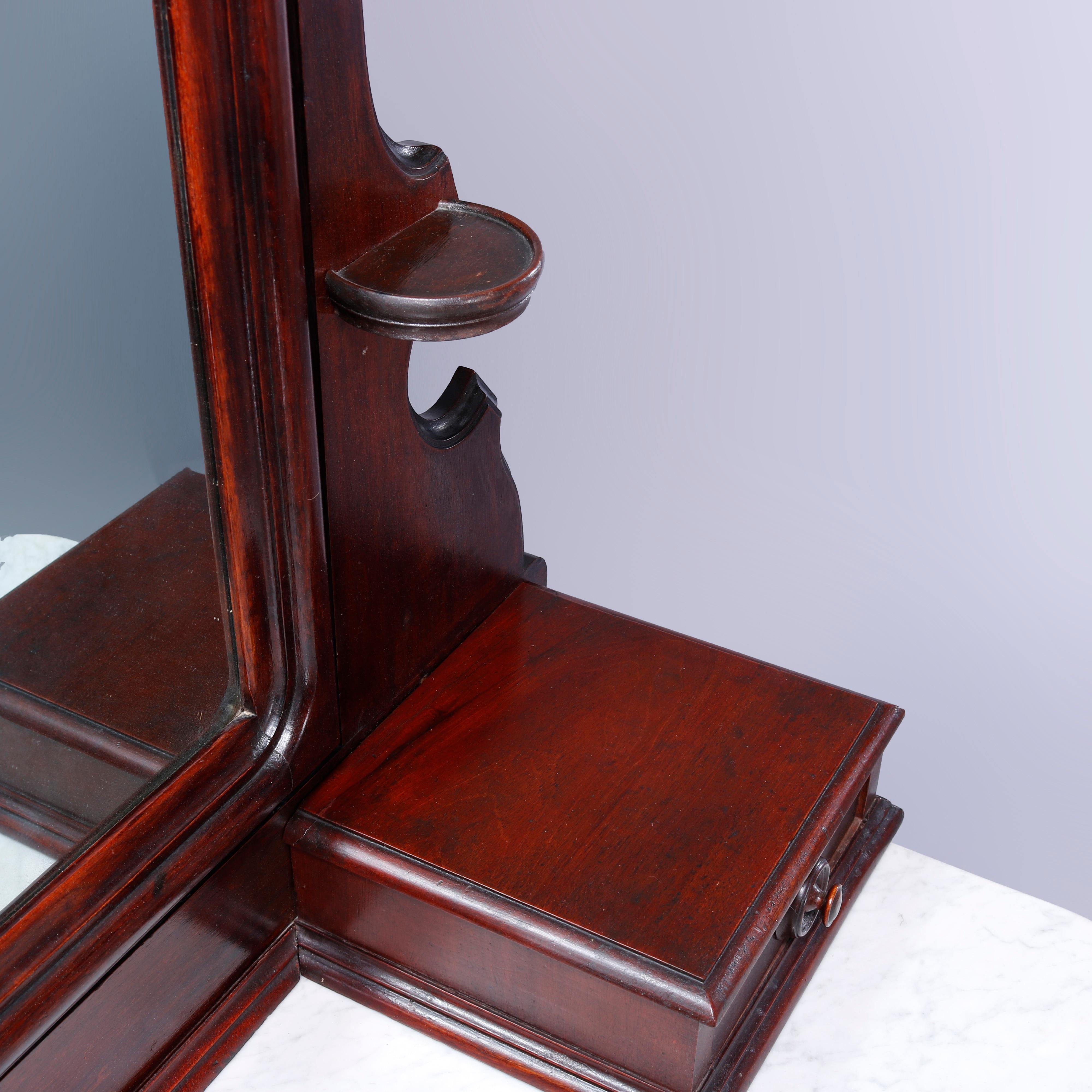 Antique Renaissance Revival Walnut Marble Dresser Carved Pulls c1890 For Sale 7