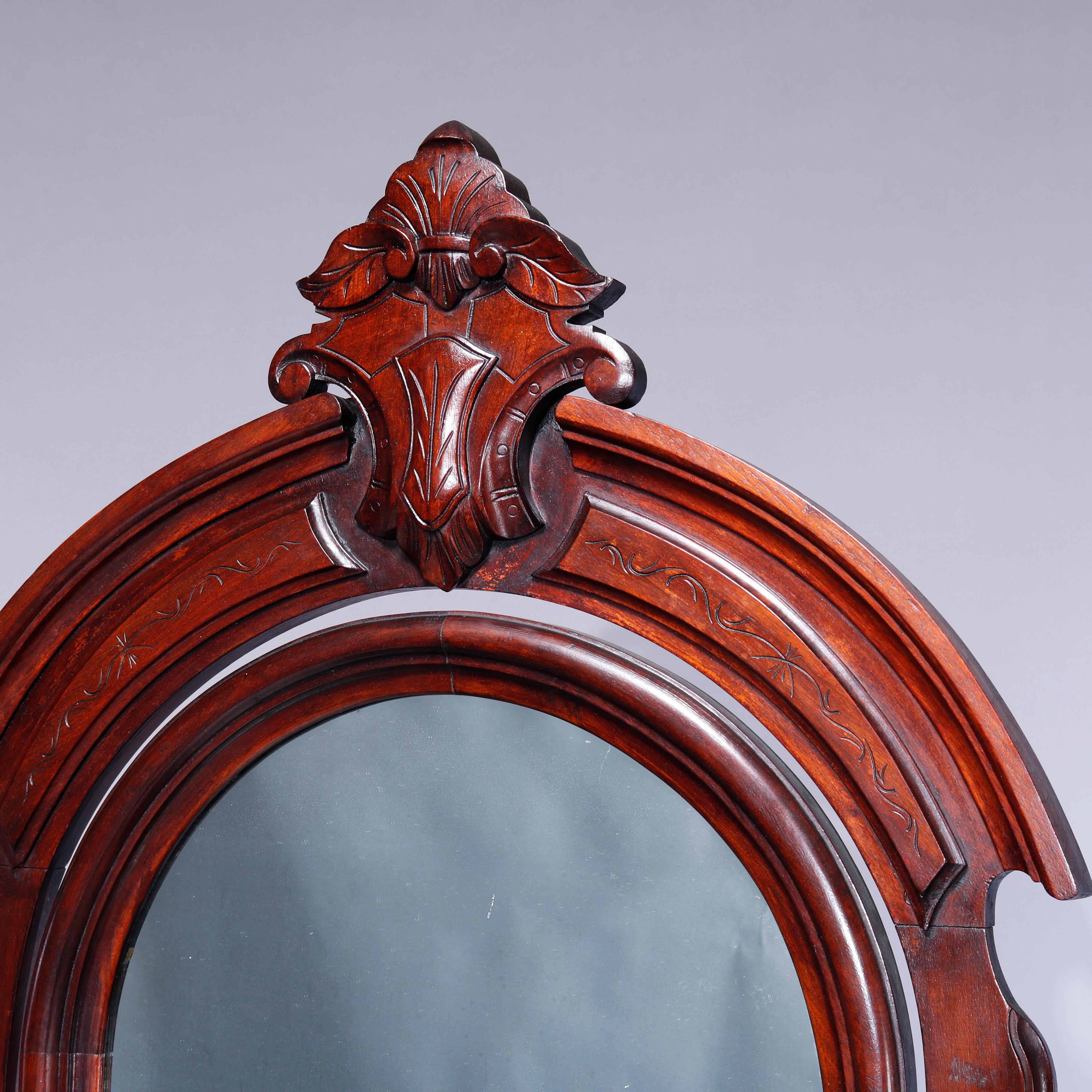 Antique Renaissance Revival Walnut Marble Dresser Carved Pulls c1890 For Sale 8