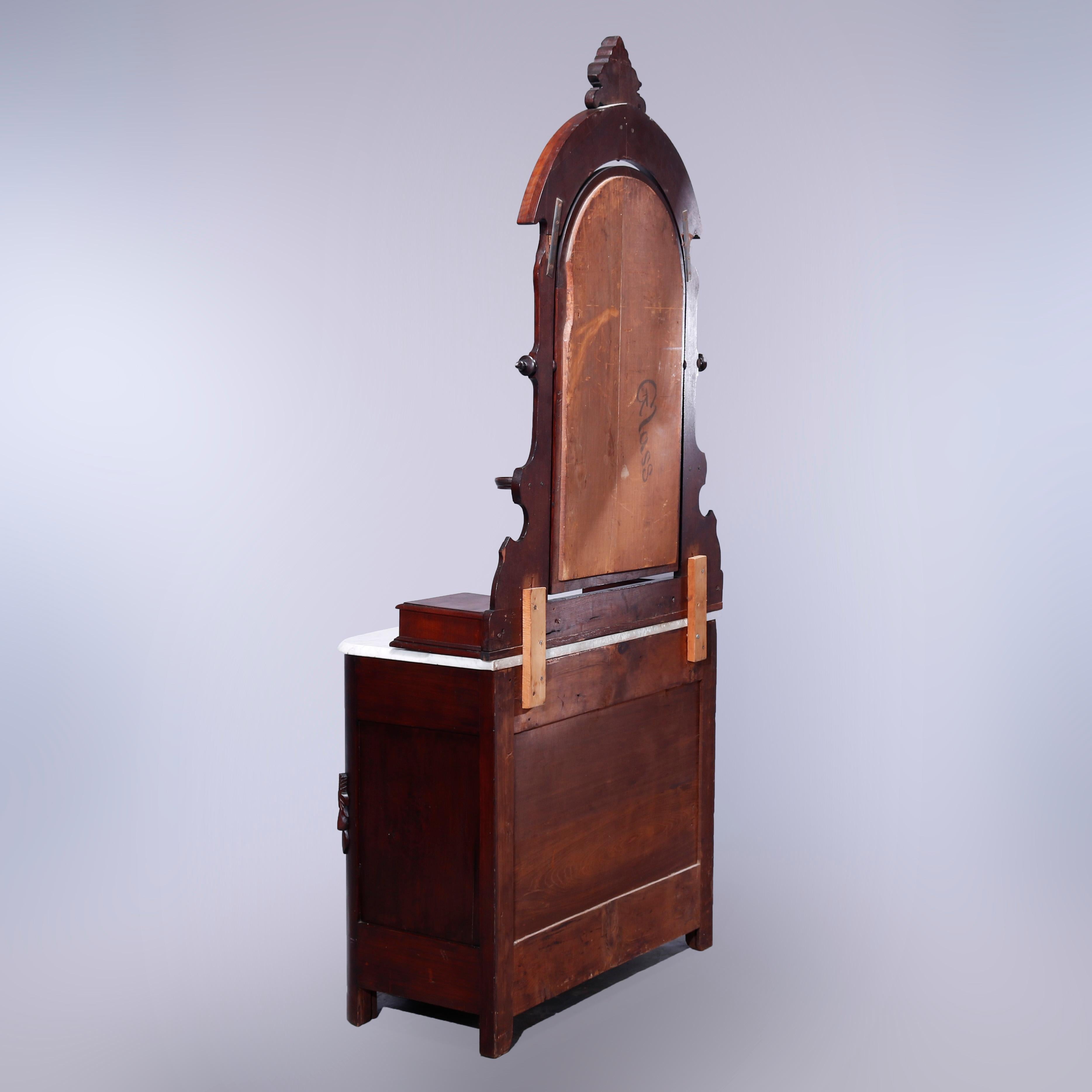 Antique Renaissance Revival Walnut Marble Dresser Carved Pulls c1890 For Sale 10