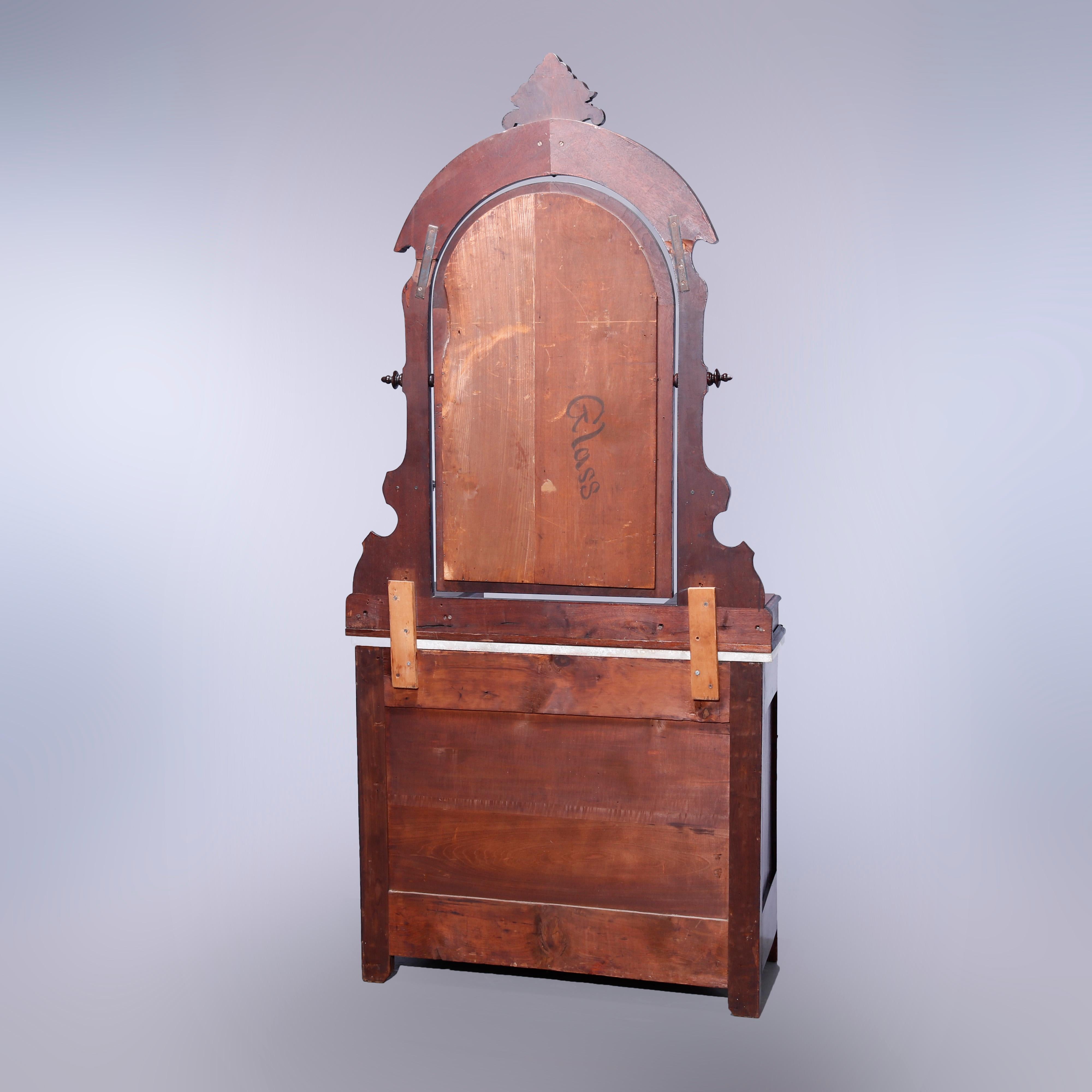 Antique Renaissance Revival Walnut Marble Dresser Carved Pulls c1890 For Sale 11