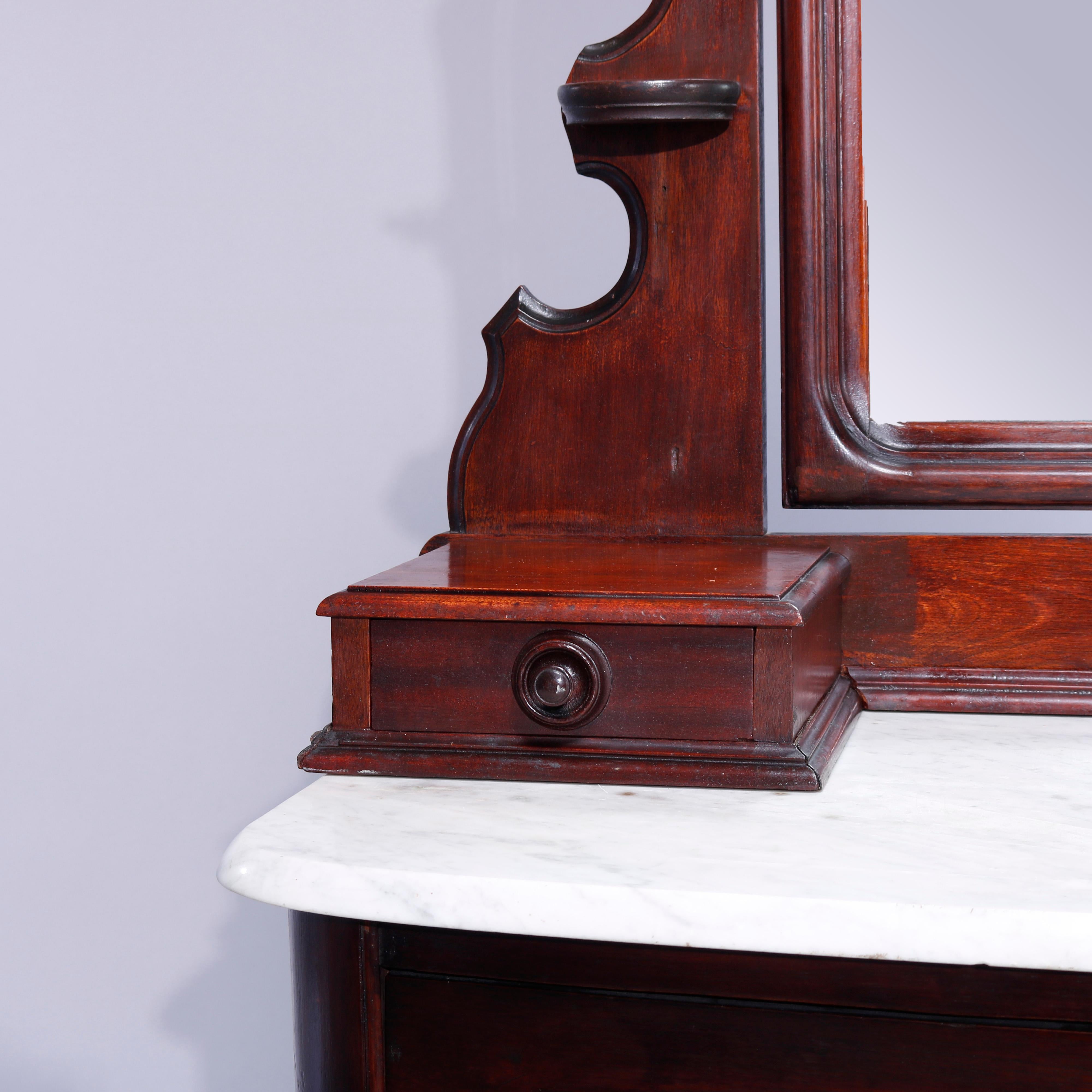 American Antique Renaissance Revival Walnut Marble Dresser Carved Pulls c1890 For Sale