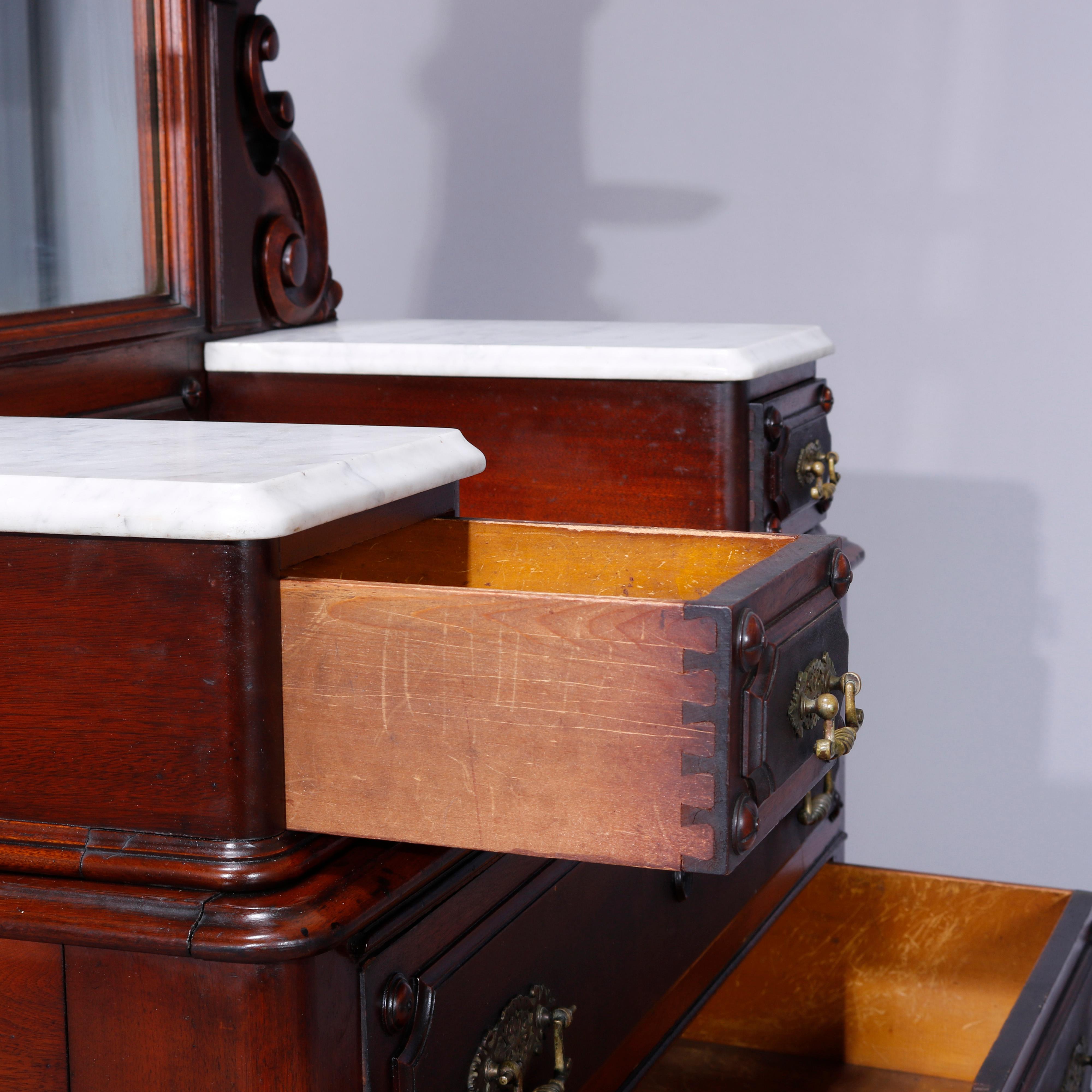Antique Renaissance Revival Walnut & Marble Drop Center Mirrored Dresser, c1880  For Sale 2