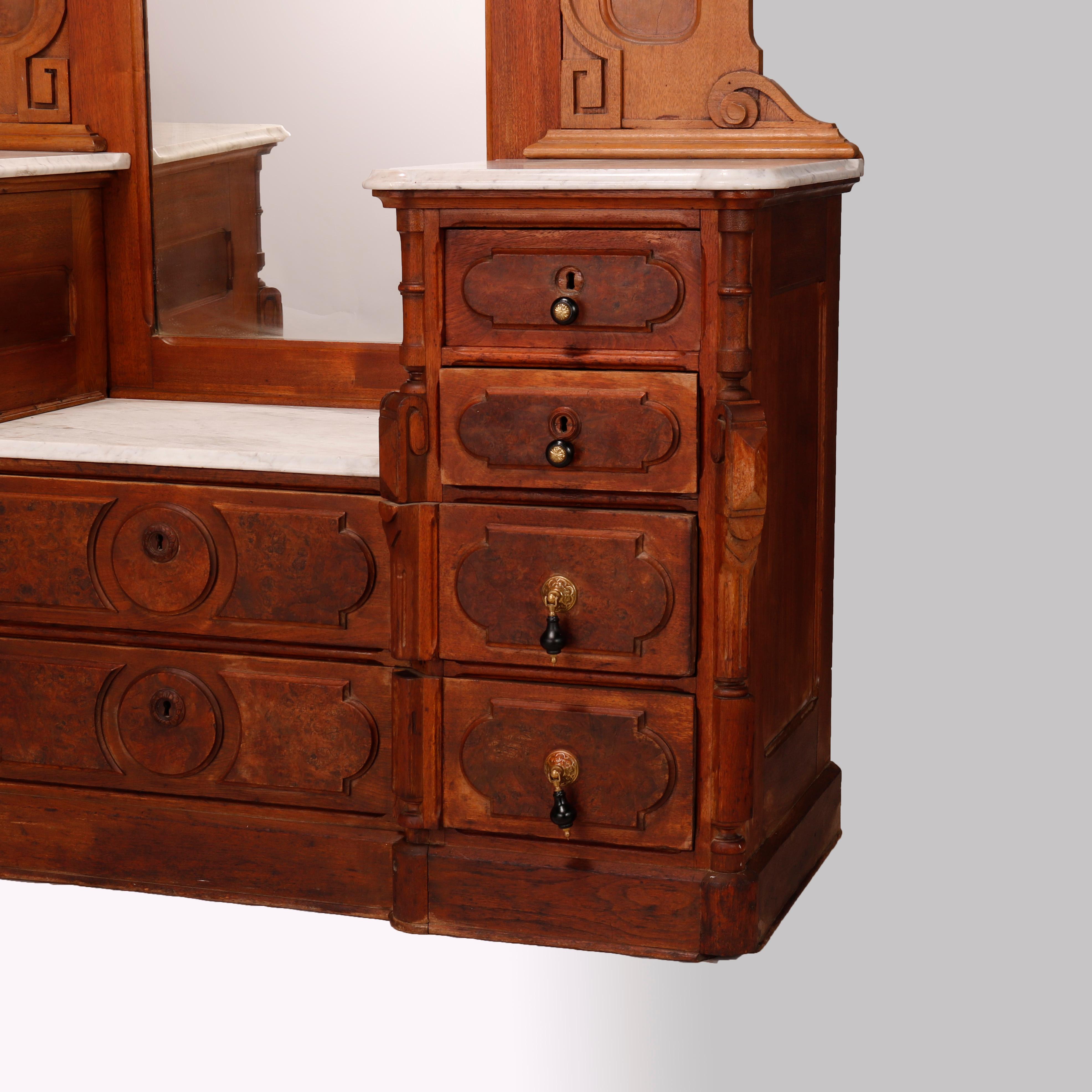Antique Renaissance Revival Walnut & Marble Drop Center Mirrored Dresser, c1880 5