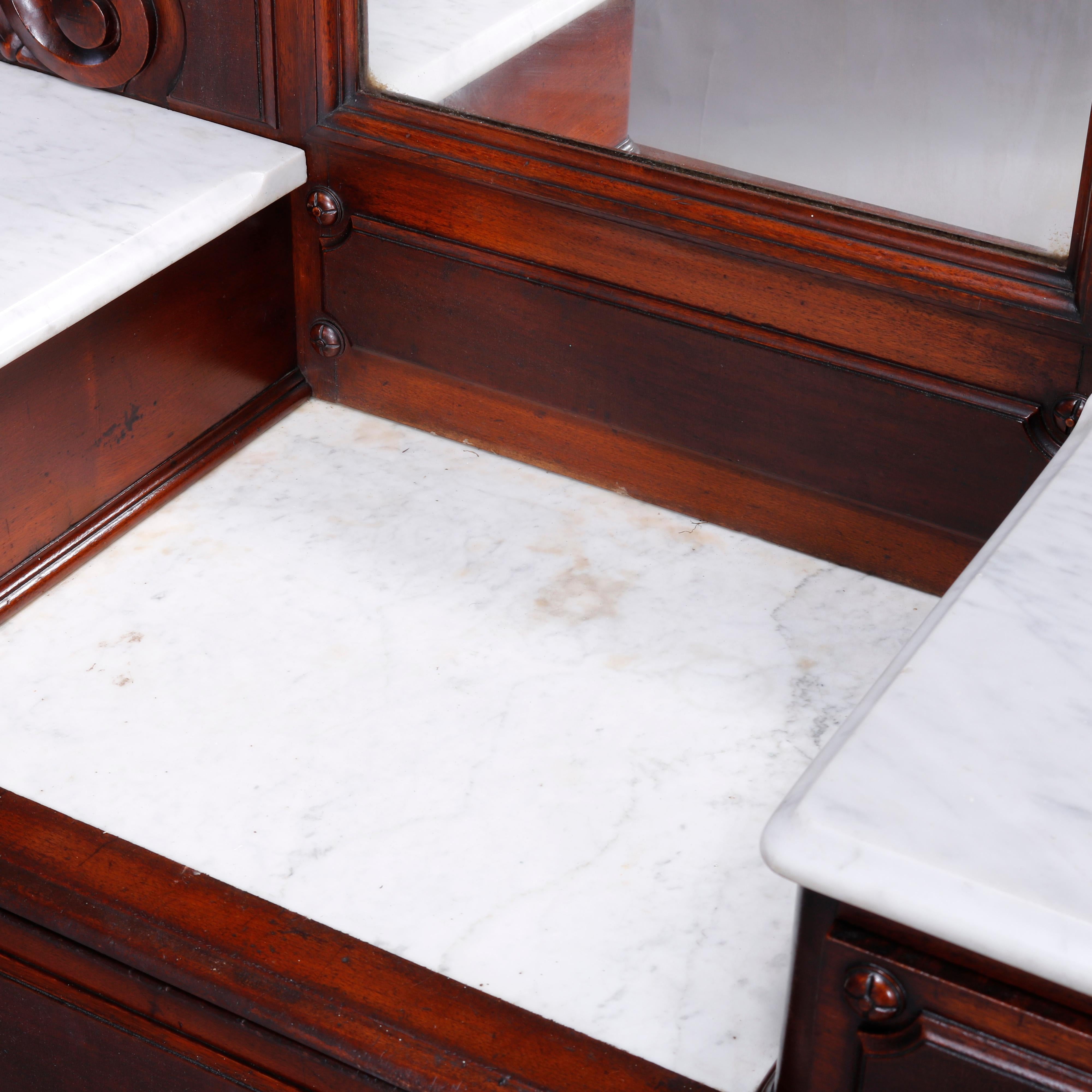 Antique Renaissance Revival Walnut & Marble Drop Center Mirrored Dresser, c1880  For Sale 3