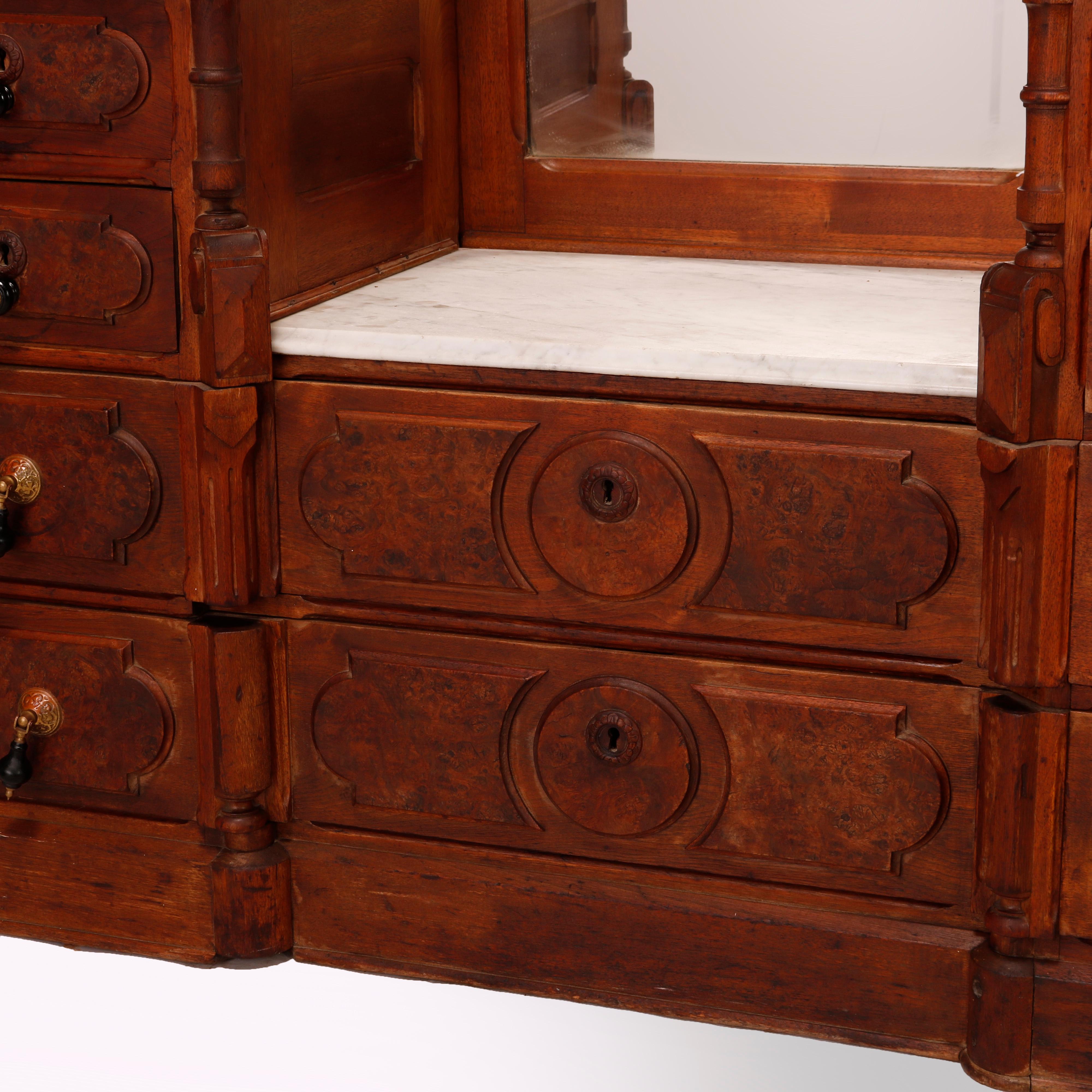 Antique Renaissance Revival Walnut & Marble Drop Center Mirrored Dresser, c1880 6