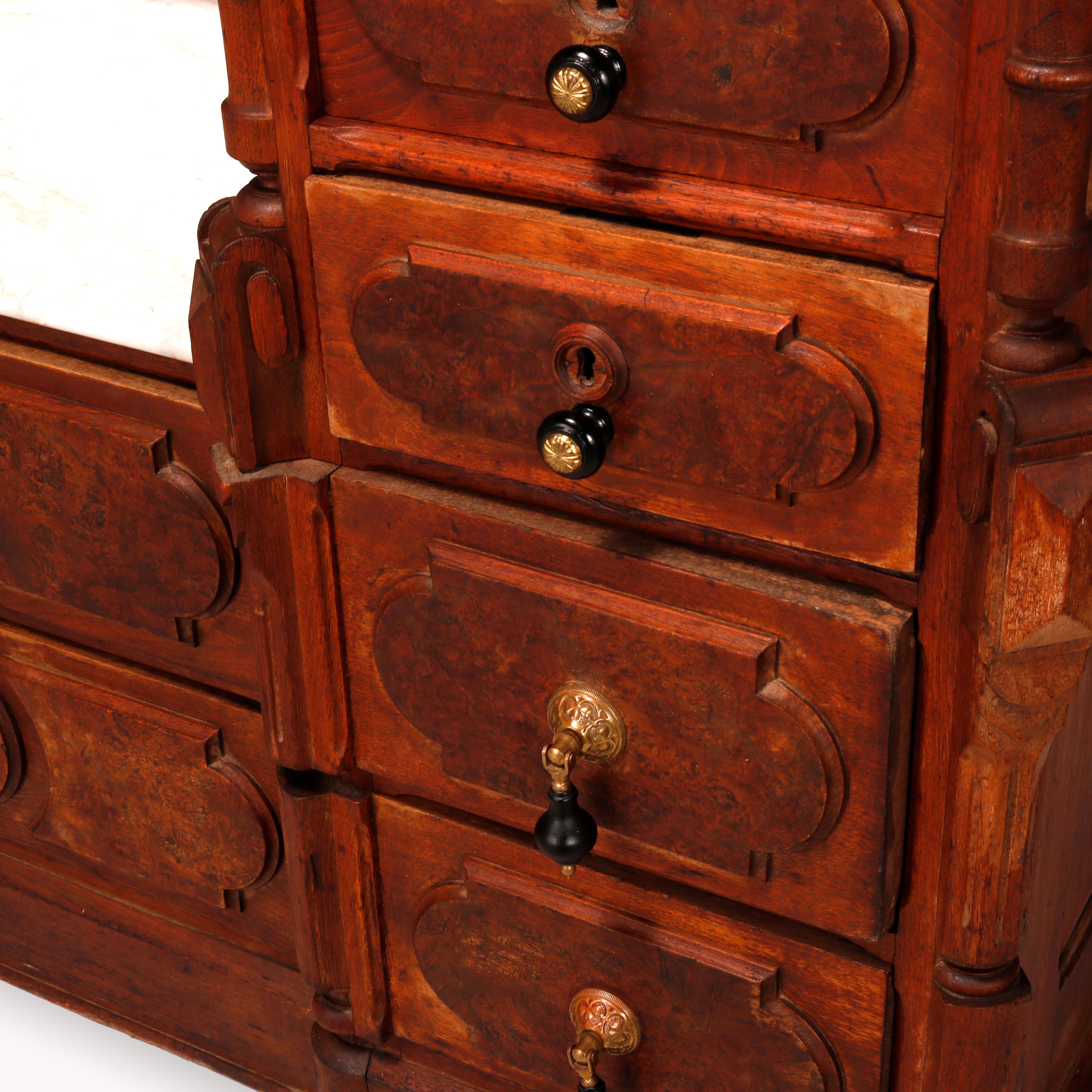 Antique Renaissance Revival Walnut & Marble Drop Center Mirrored Dresser, c1880 7