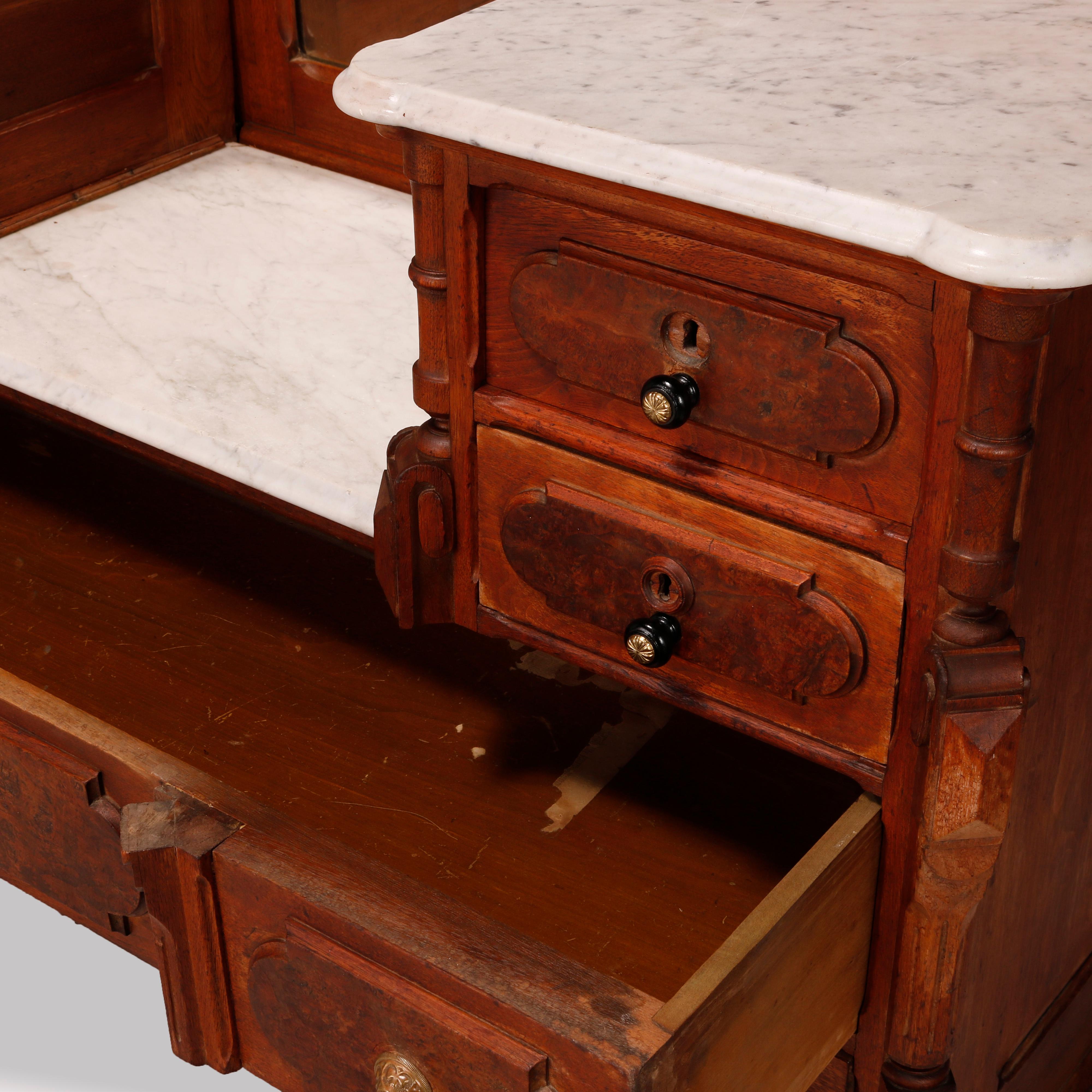 Antique Renaissance Revival Walnut & Marble Drop Center Mirrored Dresser, c1880 8