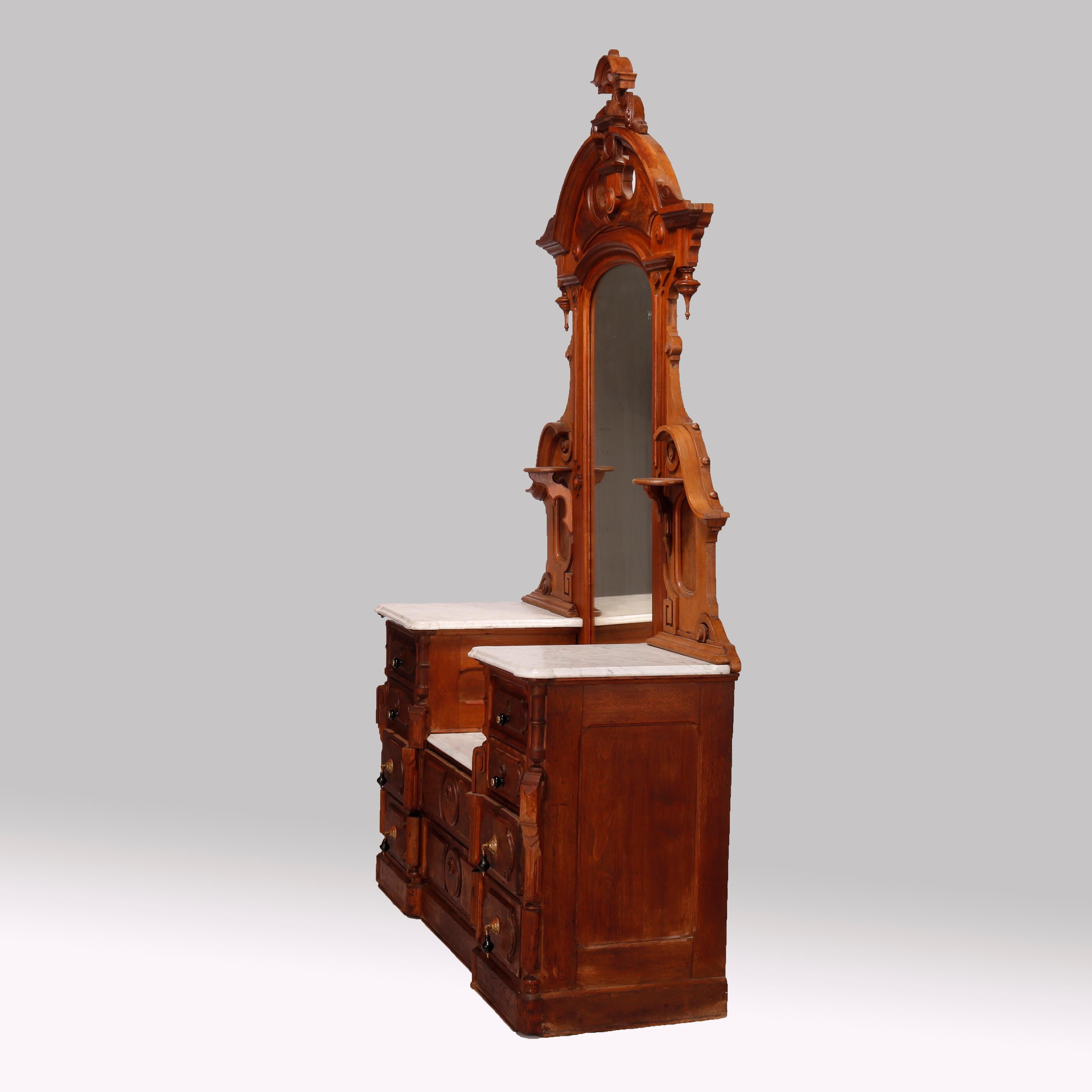 Antique Renaissance Revival Walnut & Marble Drop Center Mirrored Dresser, c1880 12