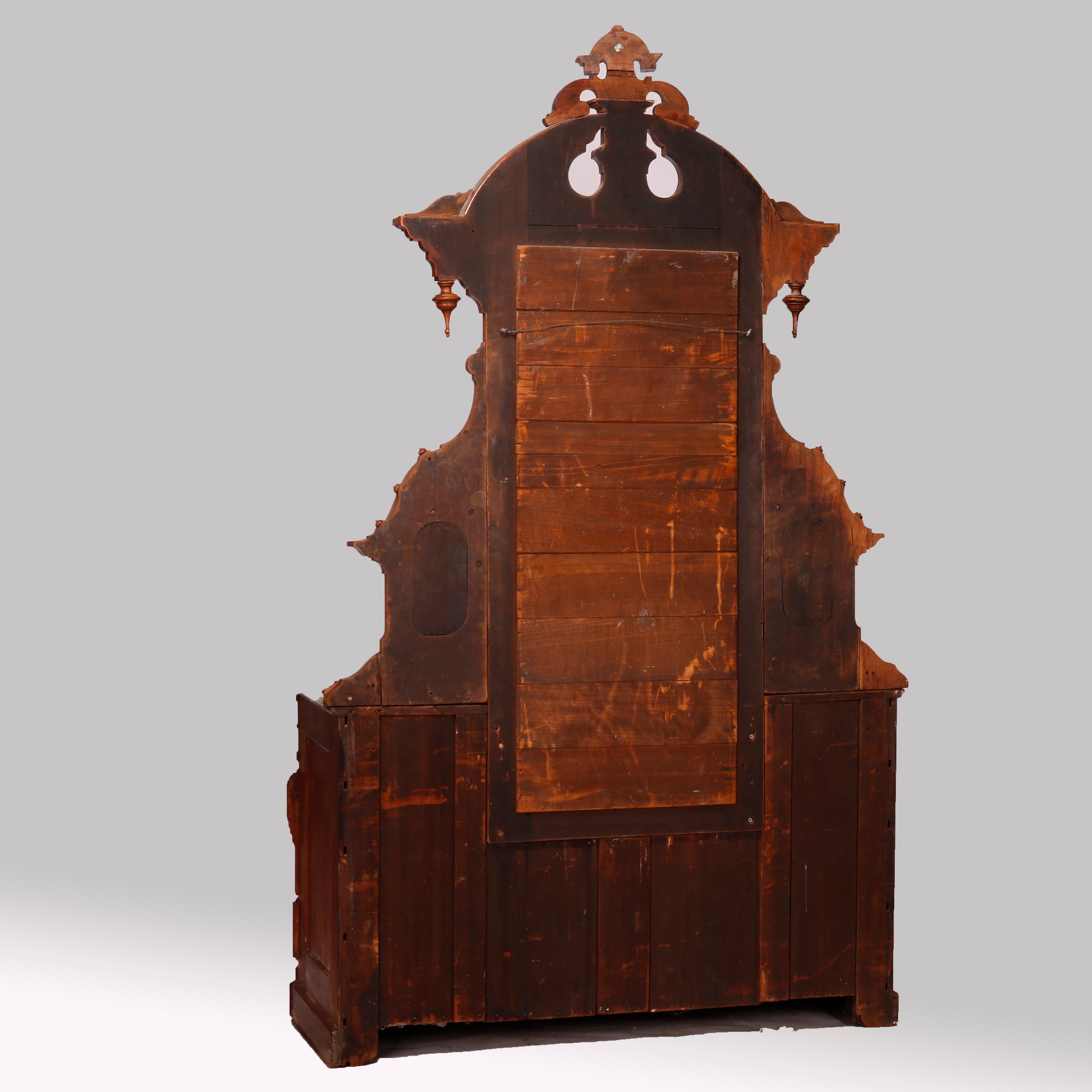 Antique Renaissance Revival Walnut & Marble Drop Center Mirrored Dresser, c1880 13