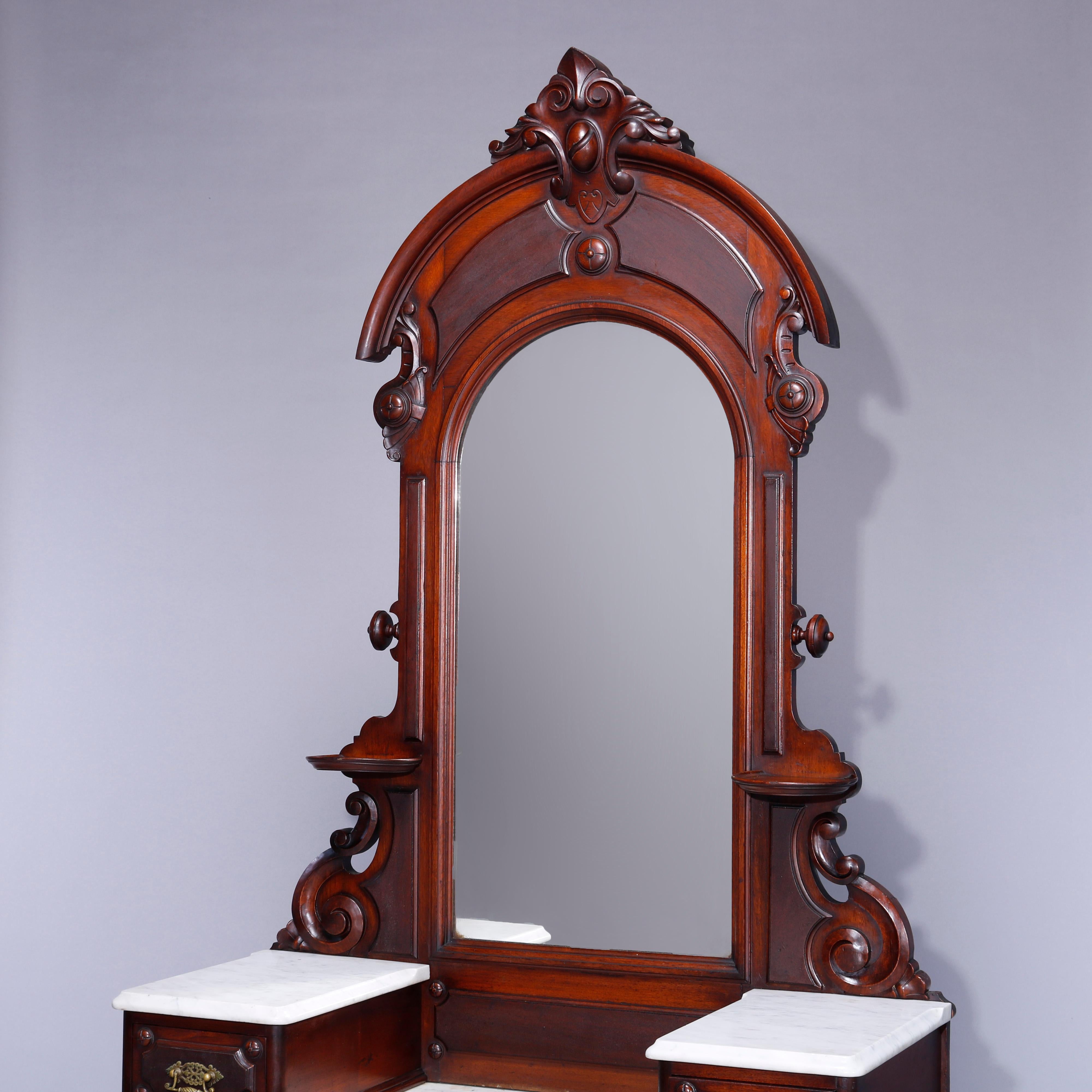 Antike Renaissance-Revival-Kommode aus Nussbaum und Marmor mit Spiegel in der Mitte, um 1880  (amerikanisch) im Angebot