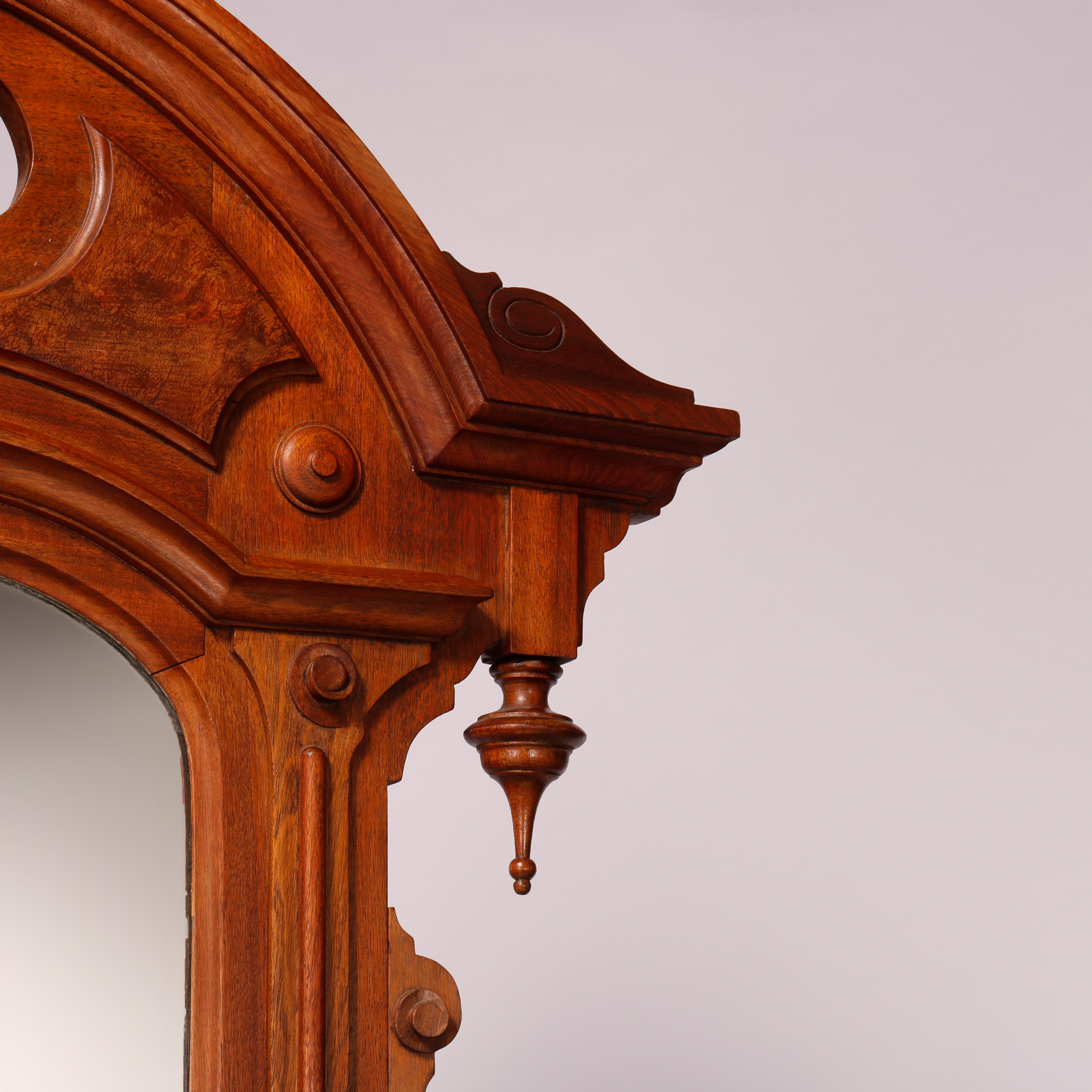 Antique Renaissance Revival Walnut & Marble Drop Center Mirrored Dresser, c1880 In Good Condition In Big Flats, NY