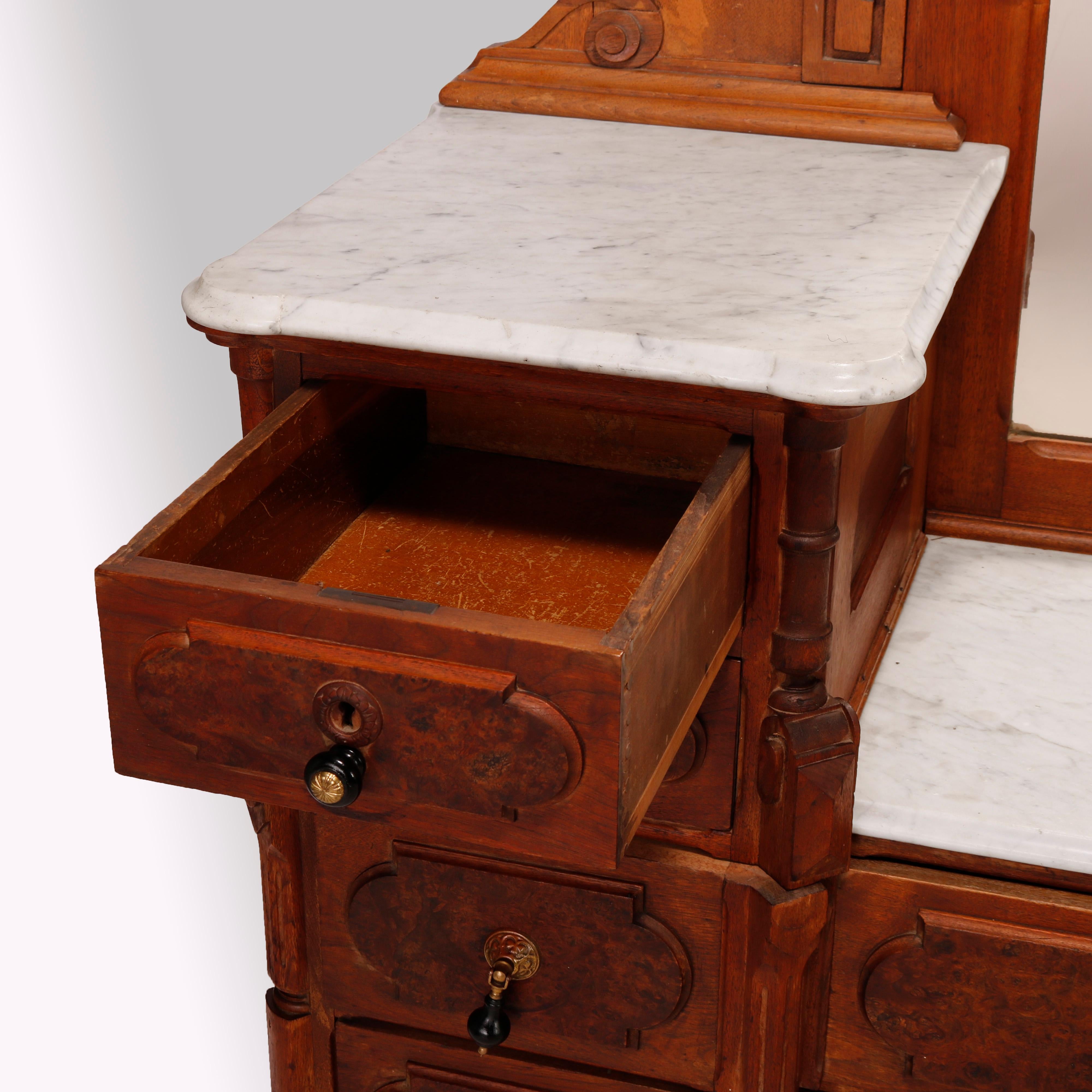 Antique Renaissance Revival Walnut & Marble Drop Center Mirrored Dresser, c1880 3