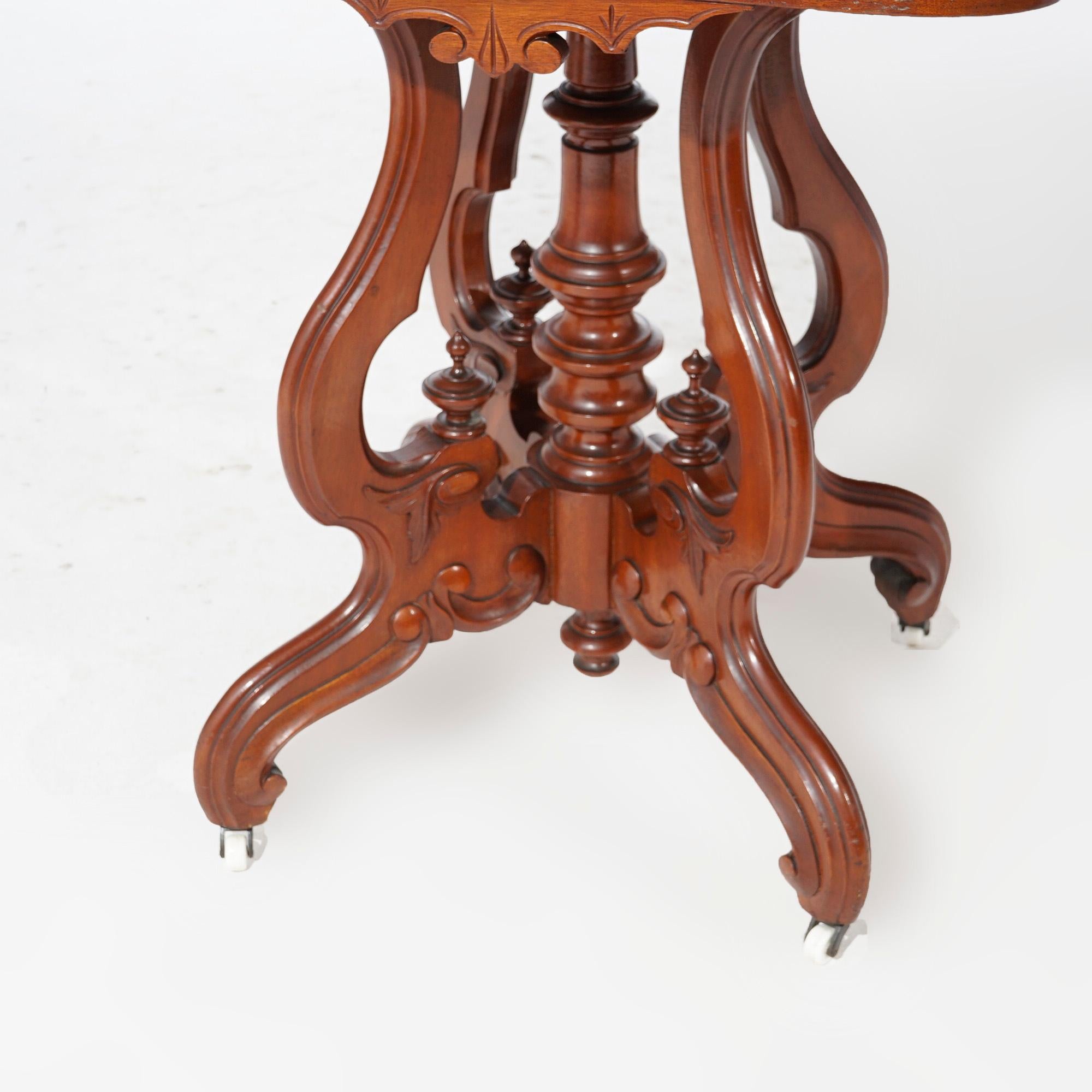 Antique Renaissance Revival Walnut Marble Top Parlor Table, Circa 1890 5