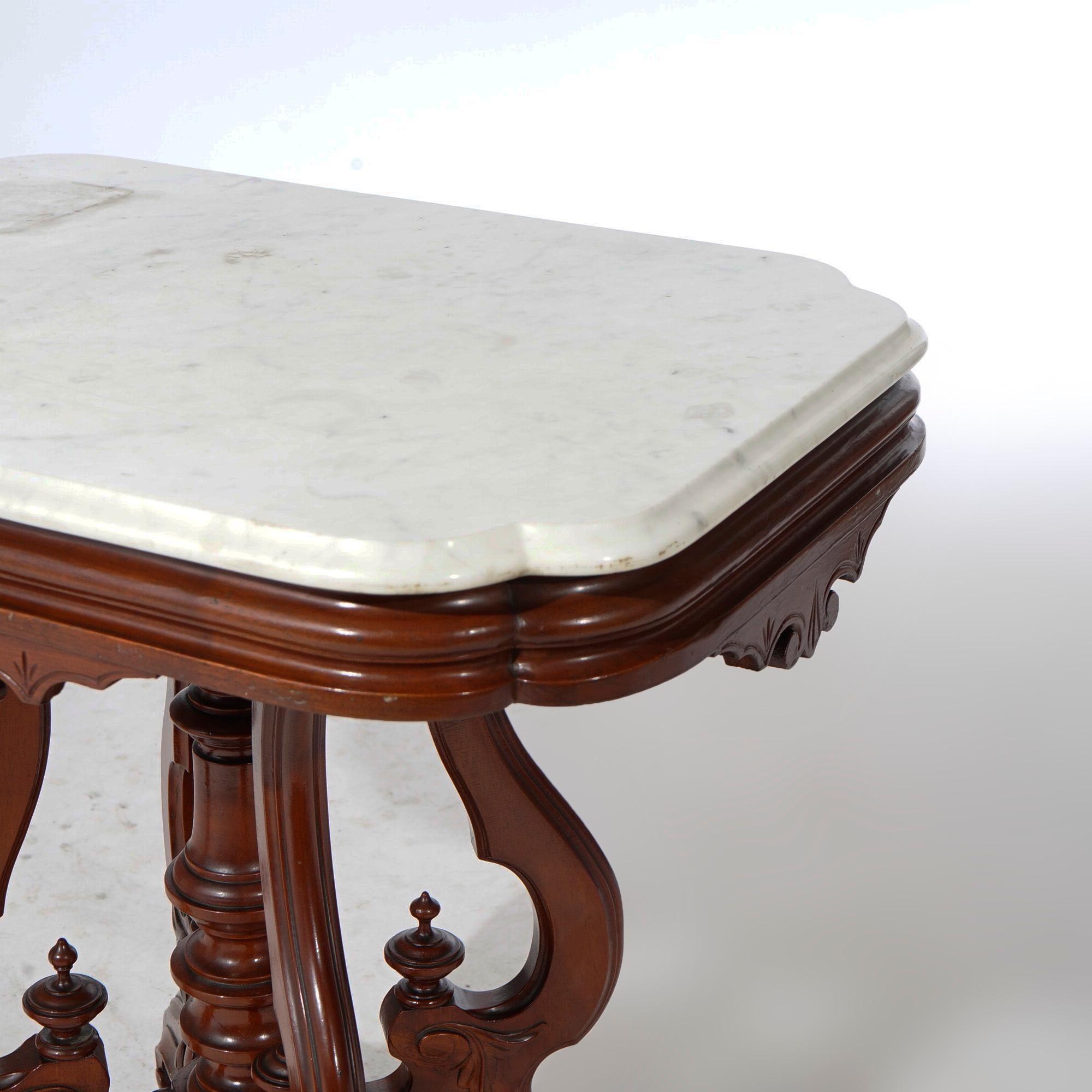 Antique Renaissance Revival Walnut Marble Top Parlor Table, Circa 1890 3