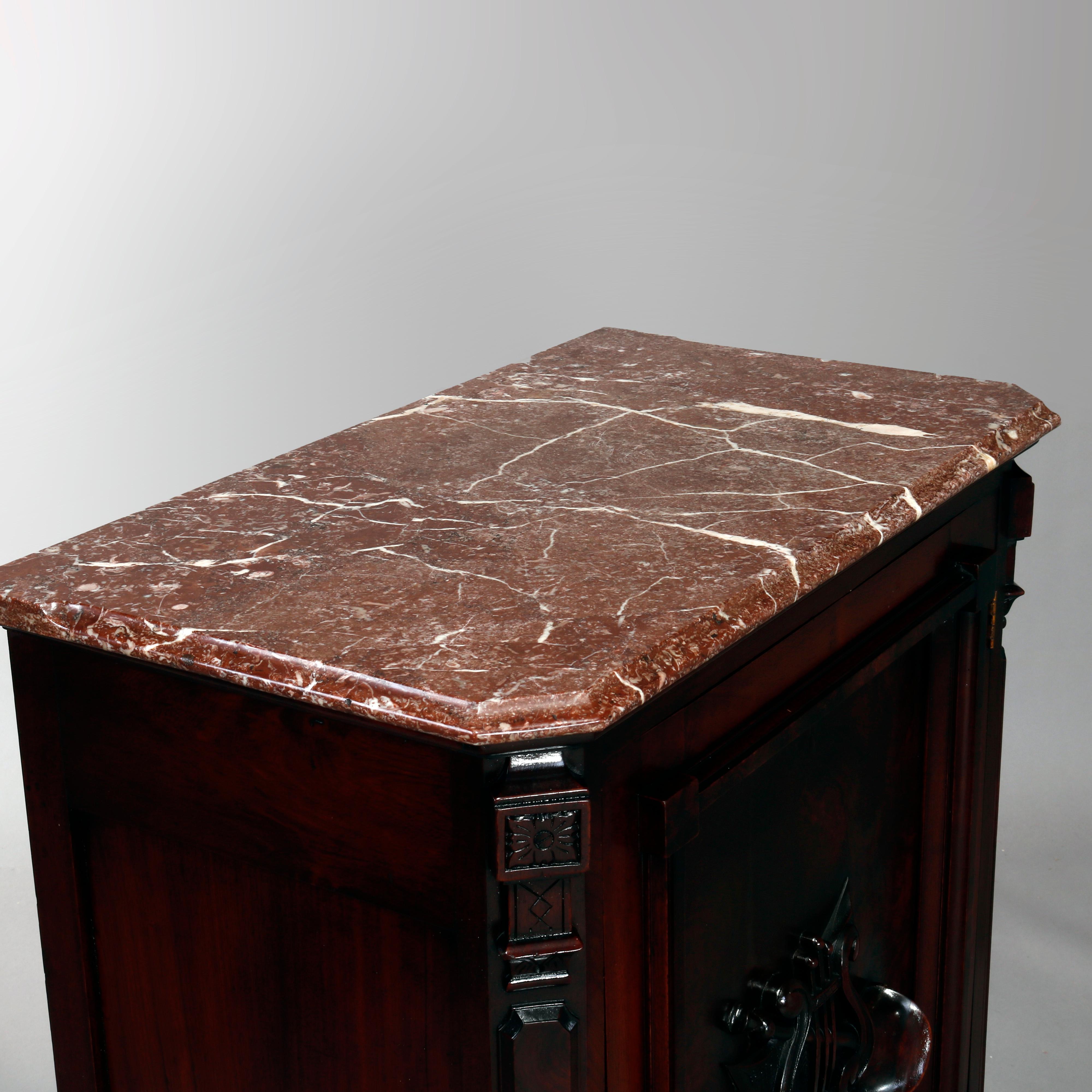European Antique Renaissance Revival Walnut Music Cabinet with Rouge Marble Top, c1870