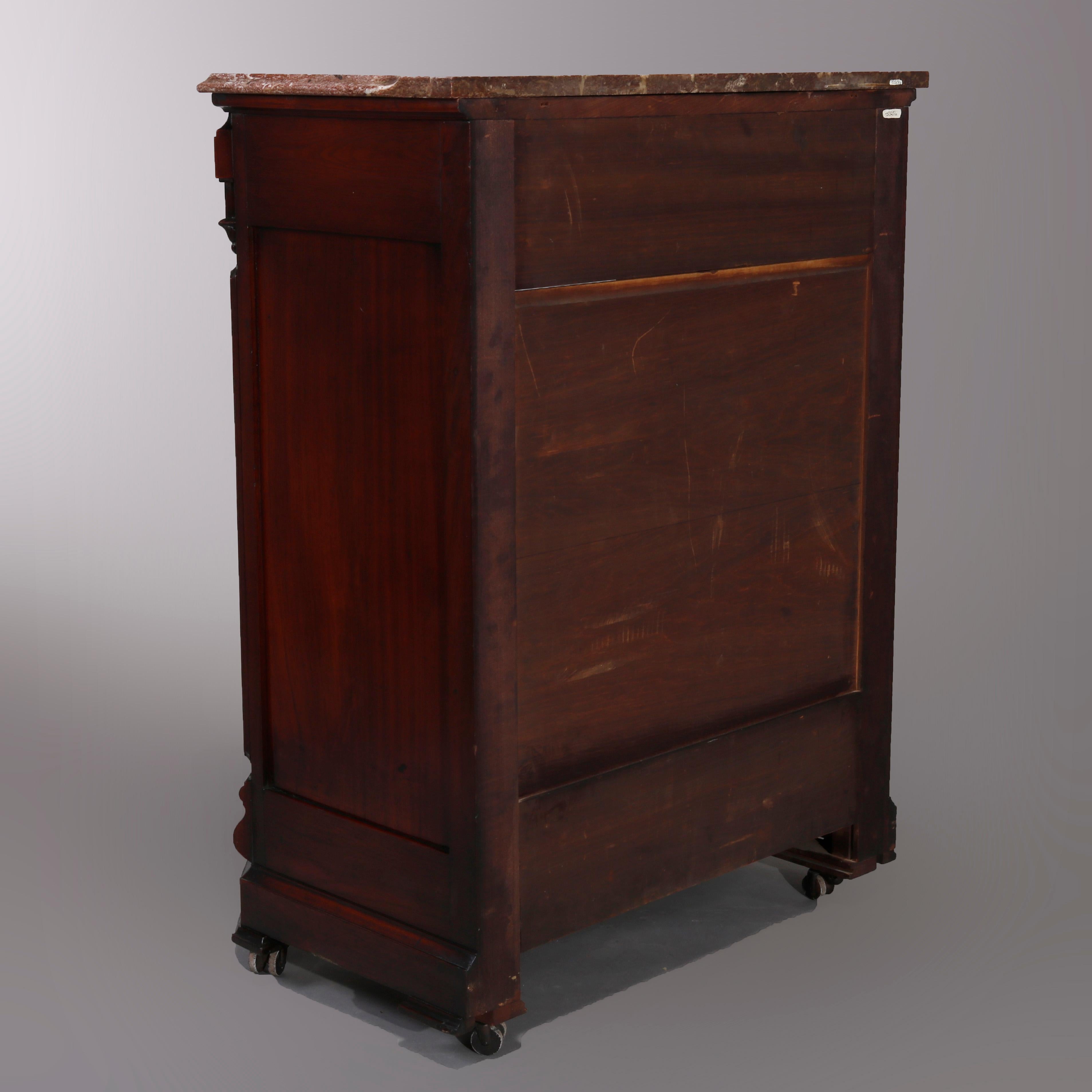 Antique Renaissance Revival Walnut Music Cabinet with Rouge Marble Top, c1870 1